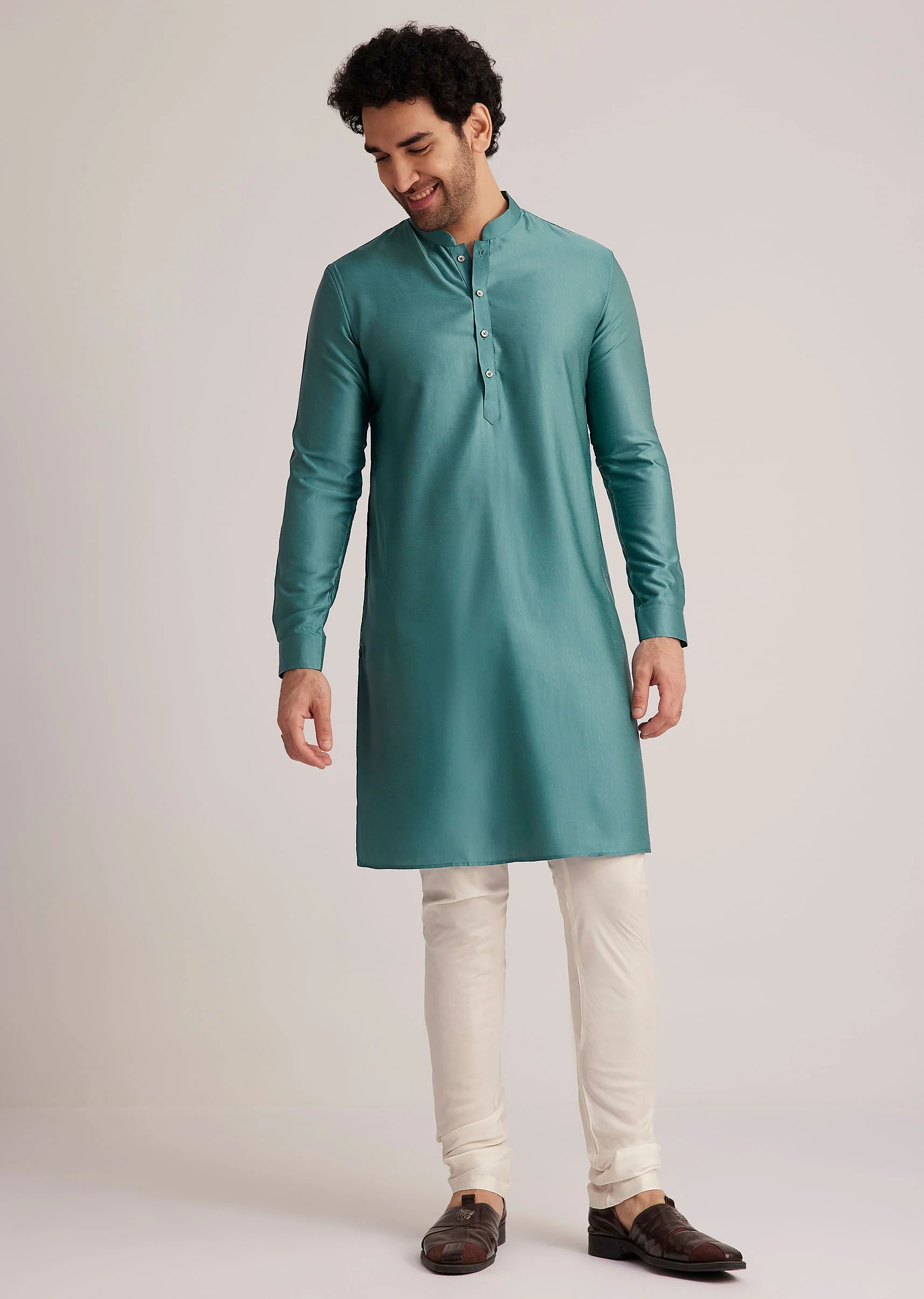 Blue Embroidered Jacket Kurta Set - Image 6