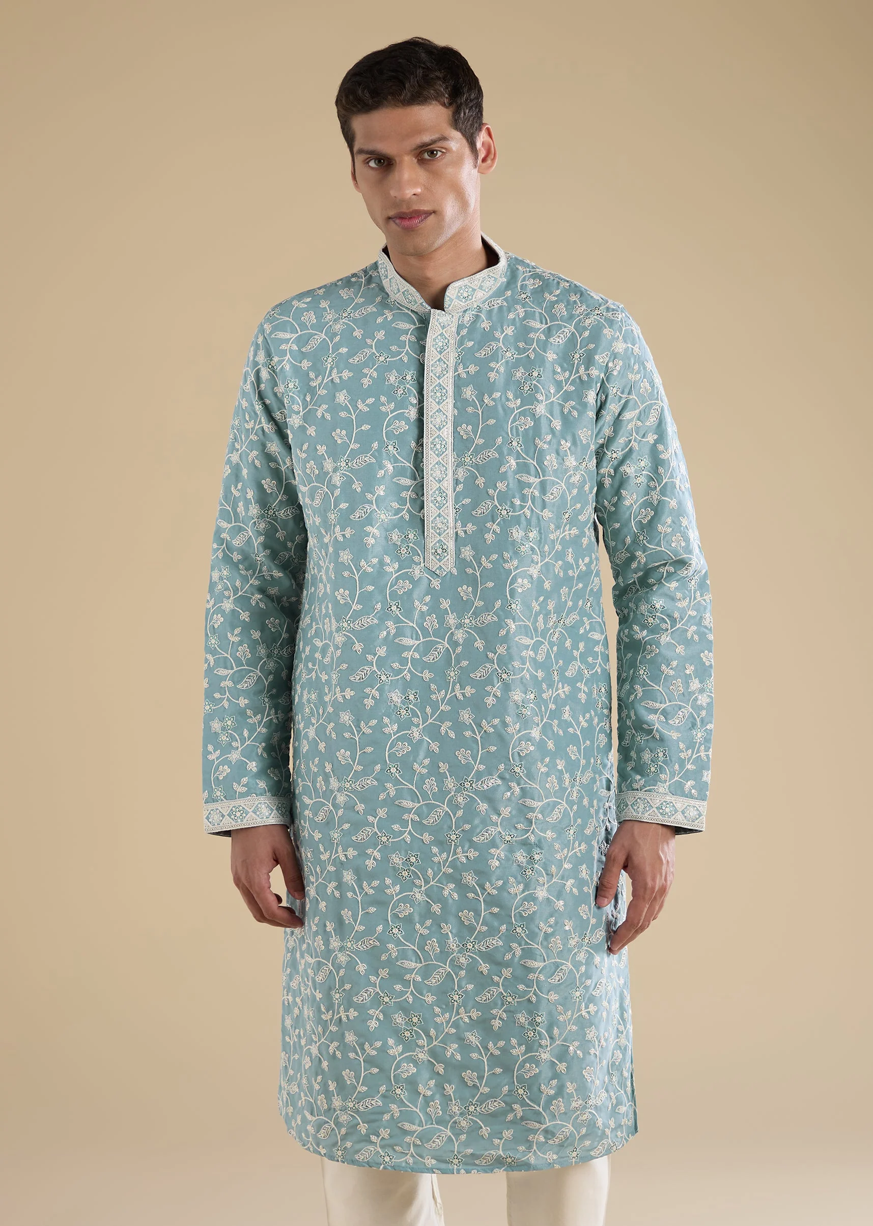 Blue Embroidered Kurta Set - Image 4