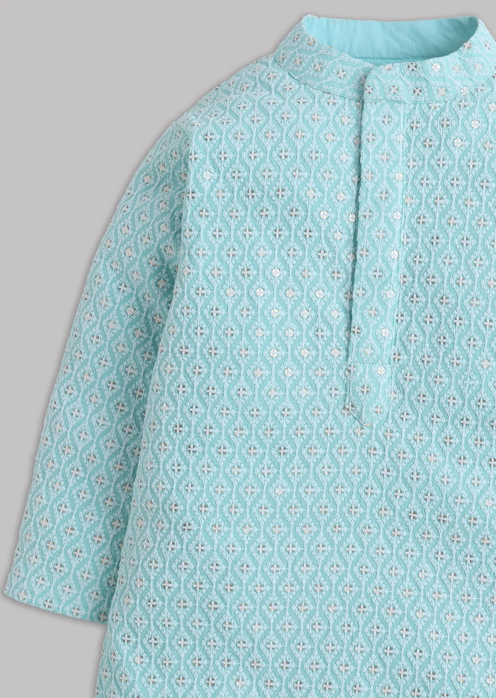 Blue Embroidered Kurta Set With Pants For Boys - Image 4