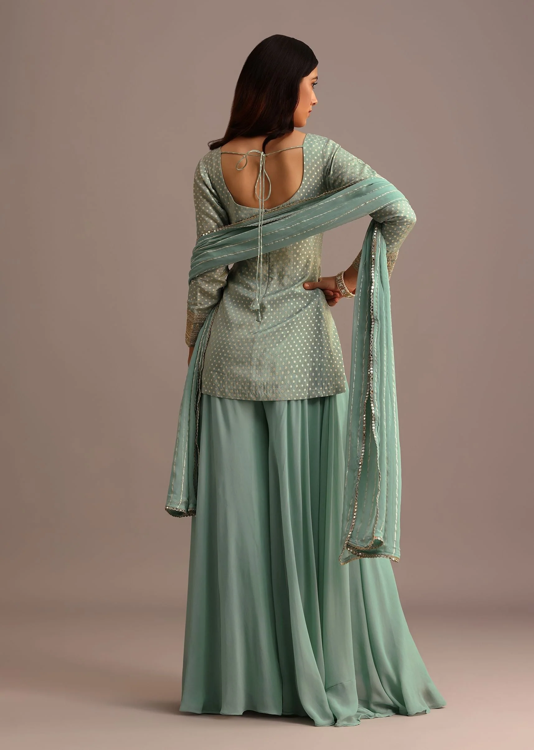 Blue Embroidered Kurti Set With Dupatta - Image 5