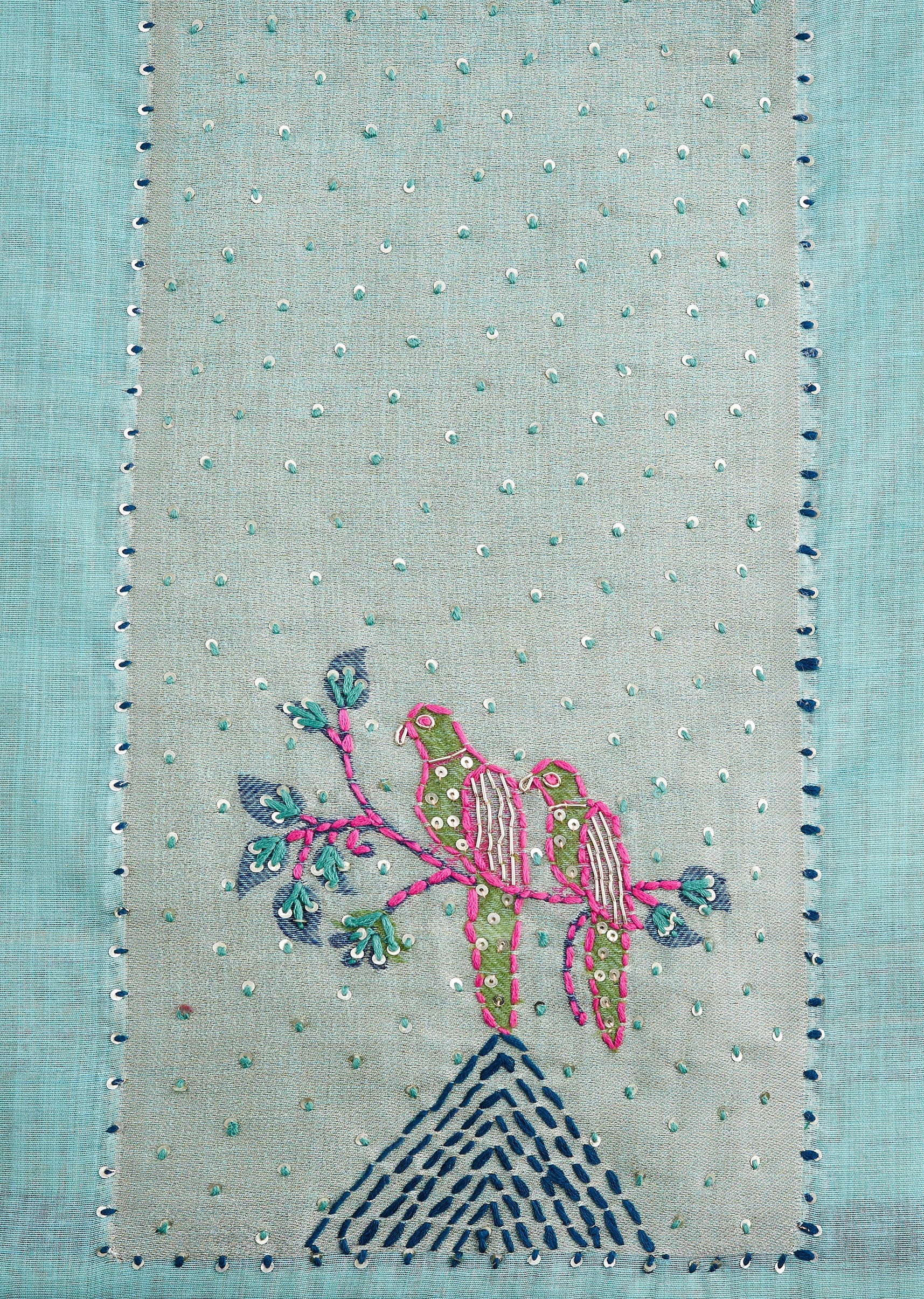 Blue Embroidered Linen Unstitched Suit - Image 2