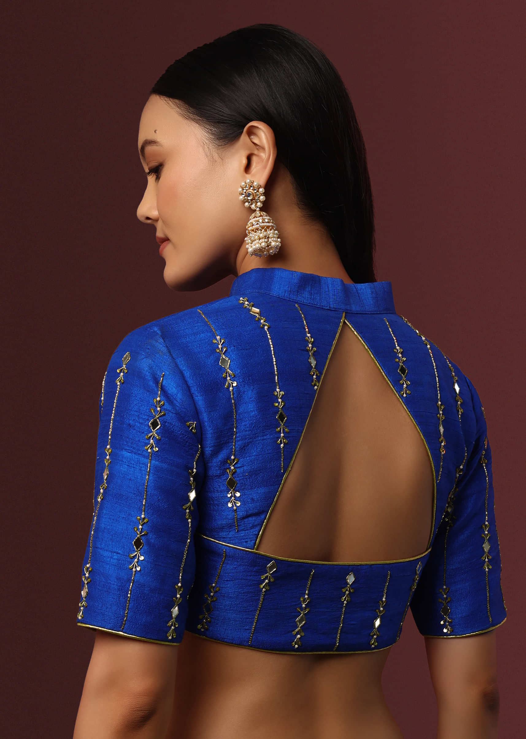 Blue Embroidered Raw Silk Blouse - Image 3