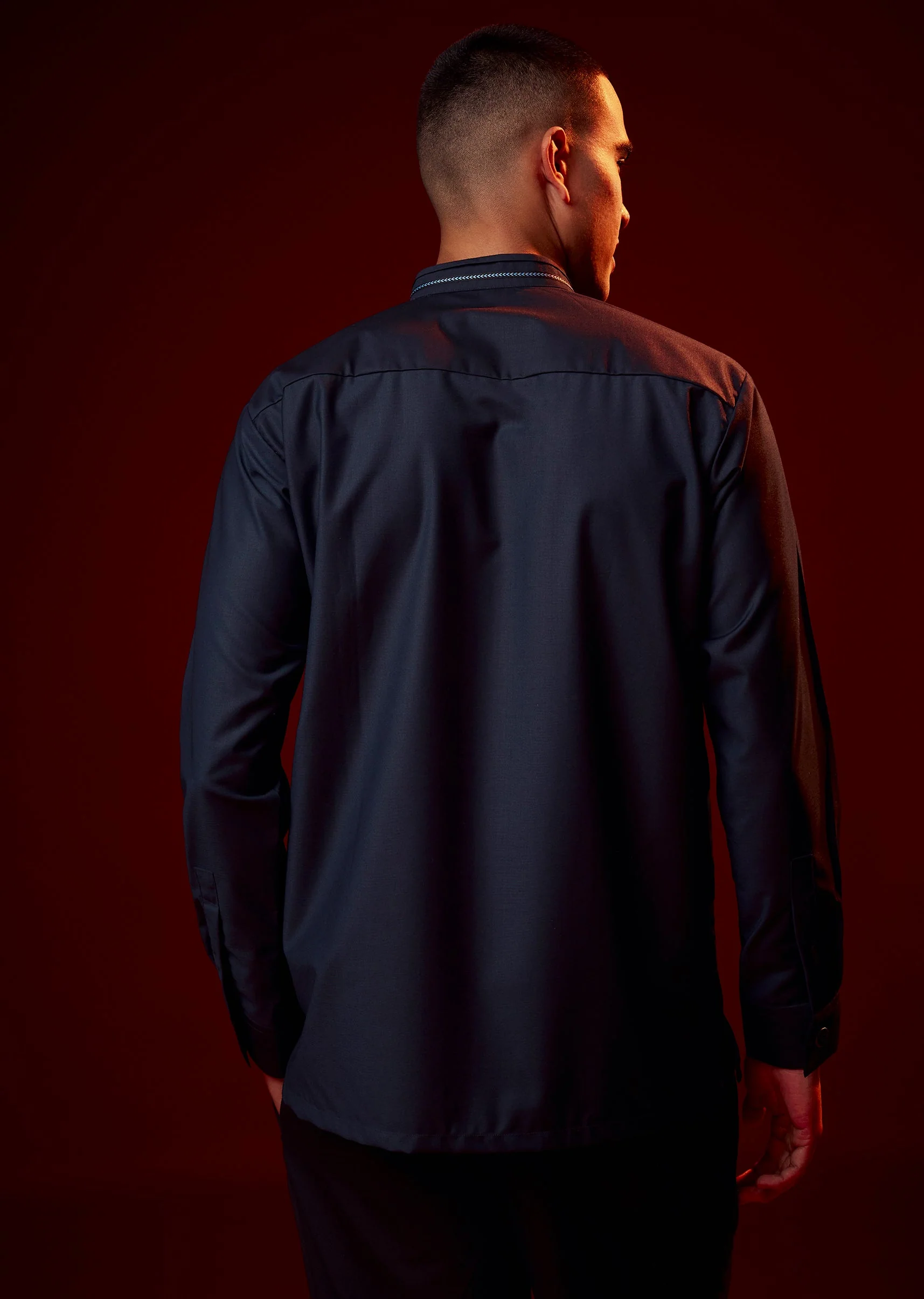 Blue Embroidered Rayon Mandarin Collar Shirt - Image 5