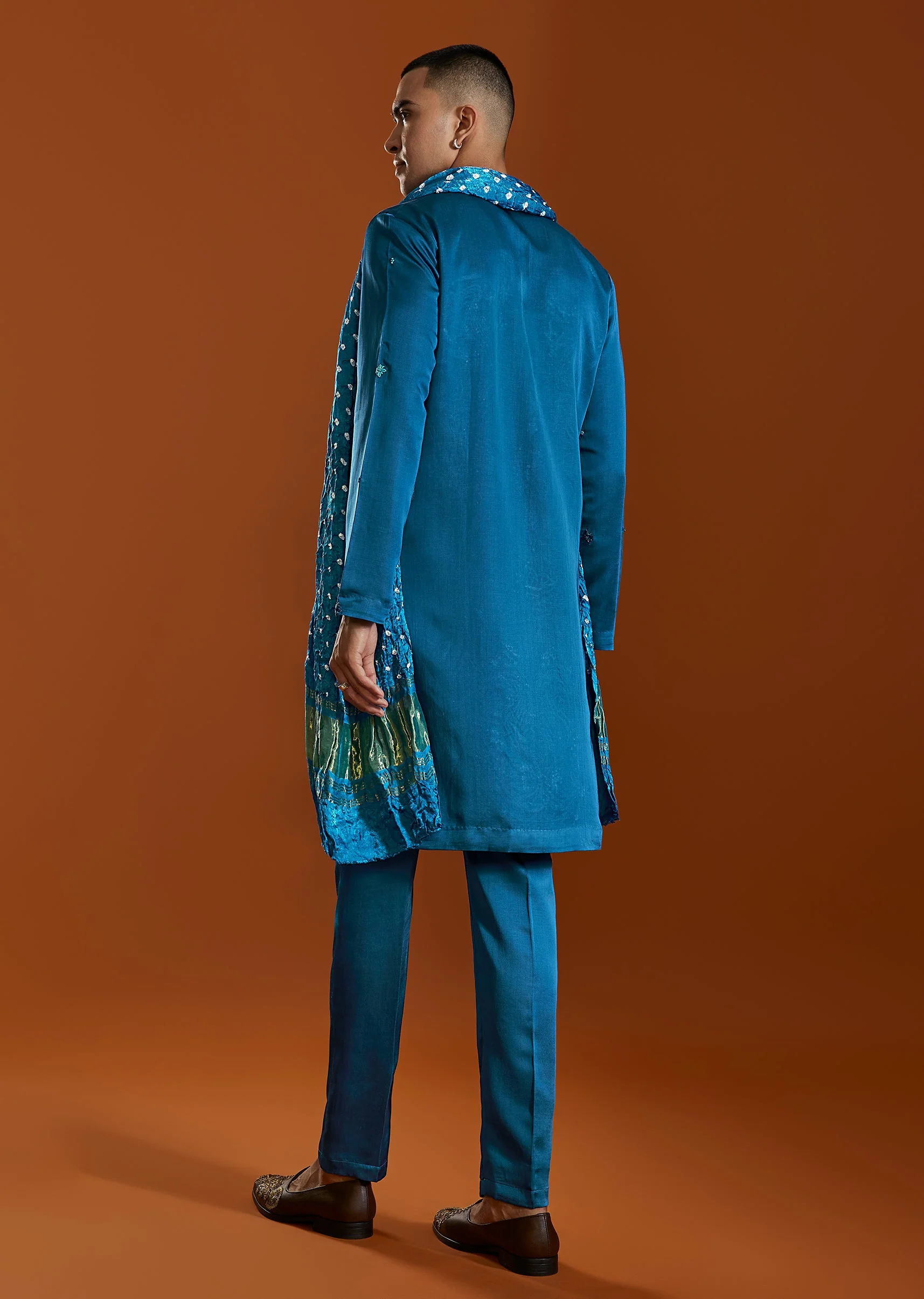 Blue Embroidered Satin Silk Kurta Set With Dupatta - Image 4
