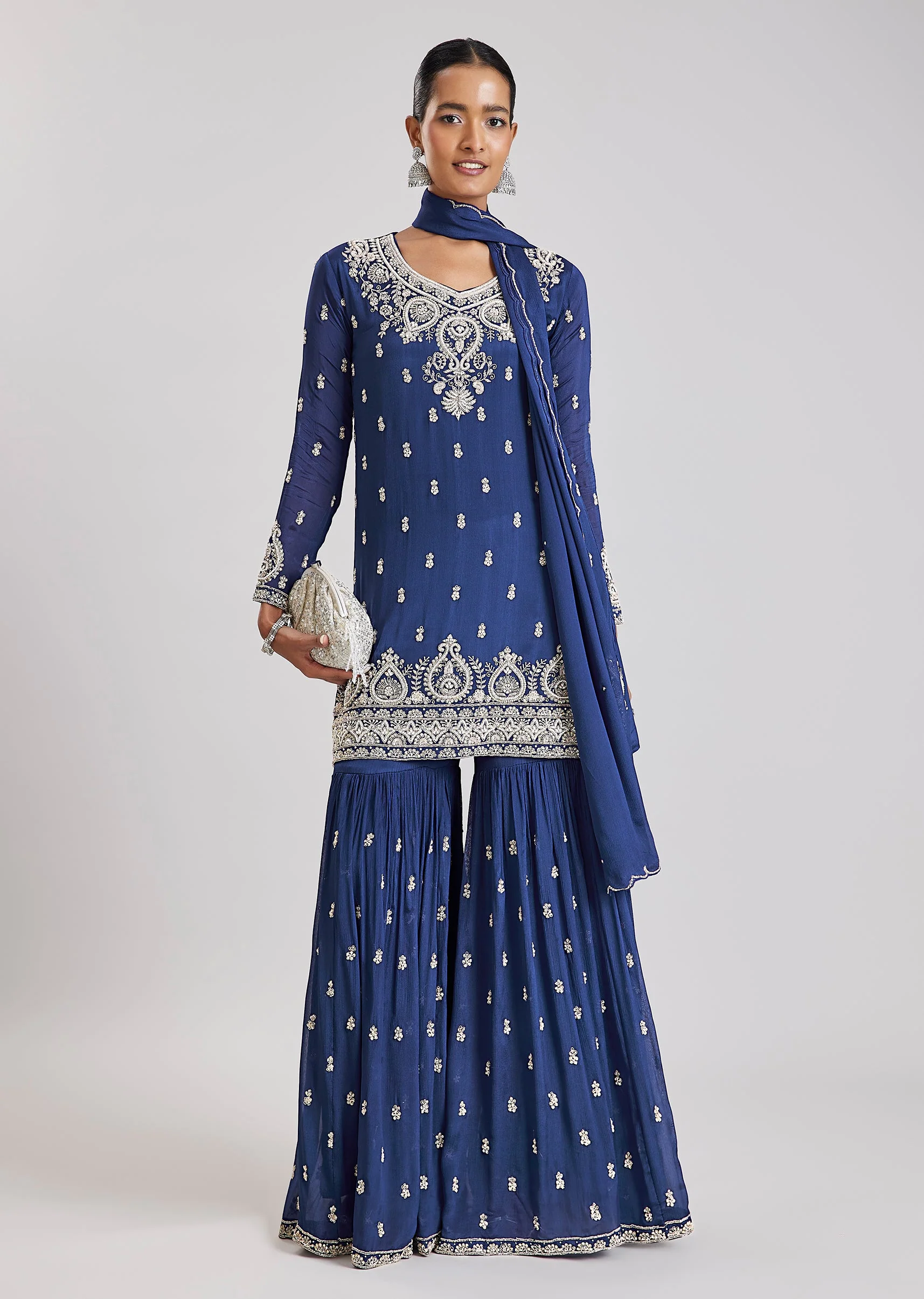 Blue Embroidered Sharara Set - Image 3