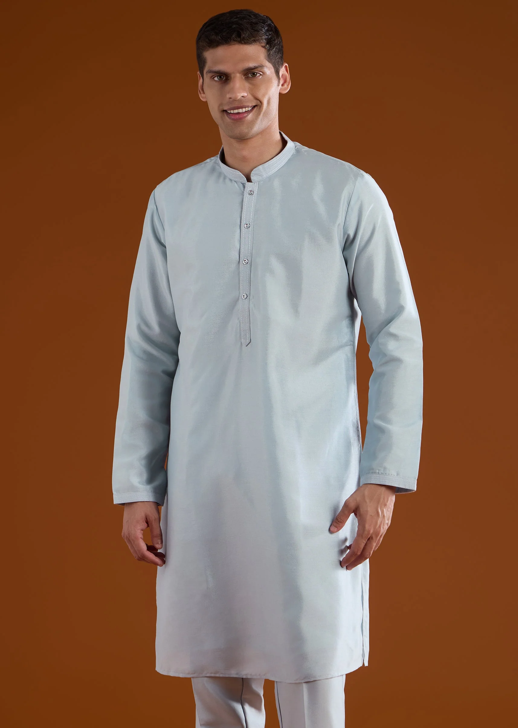 Blue Embroidered Silk Kurta Jacket Set - Image 6
