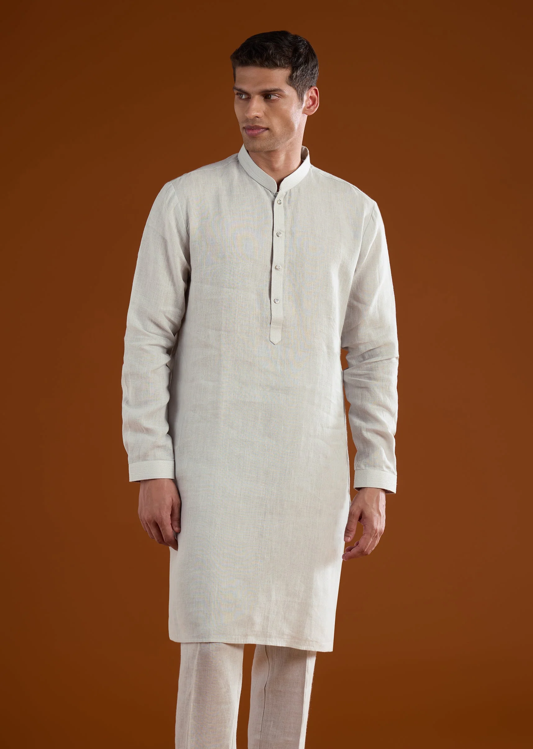Blue Festive Duo – Cape Pre Draped Saree Set For Her And Silk Kurta Jacket Set For Him - Image 10