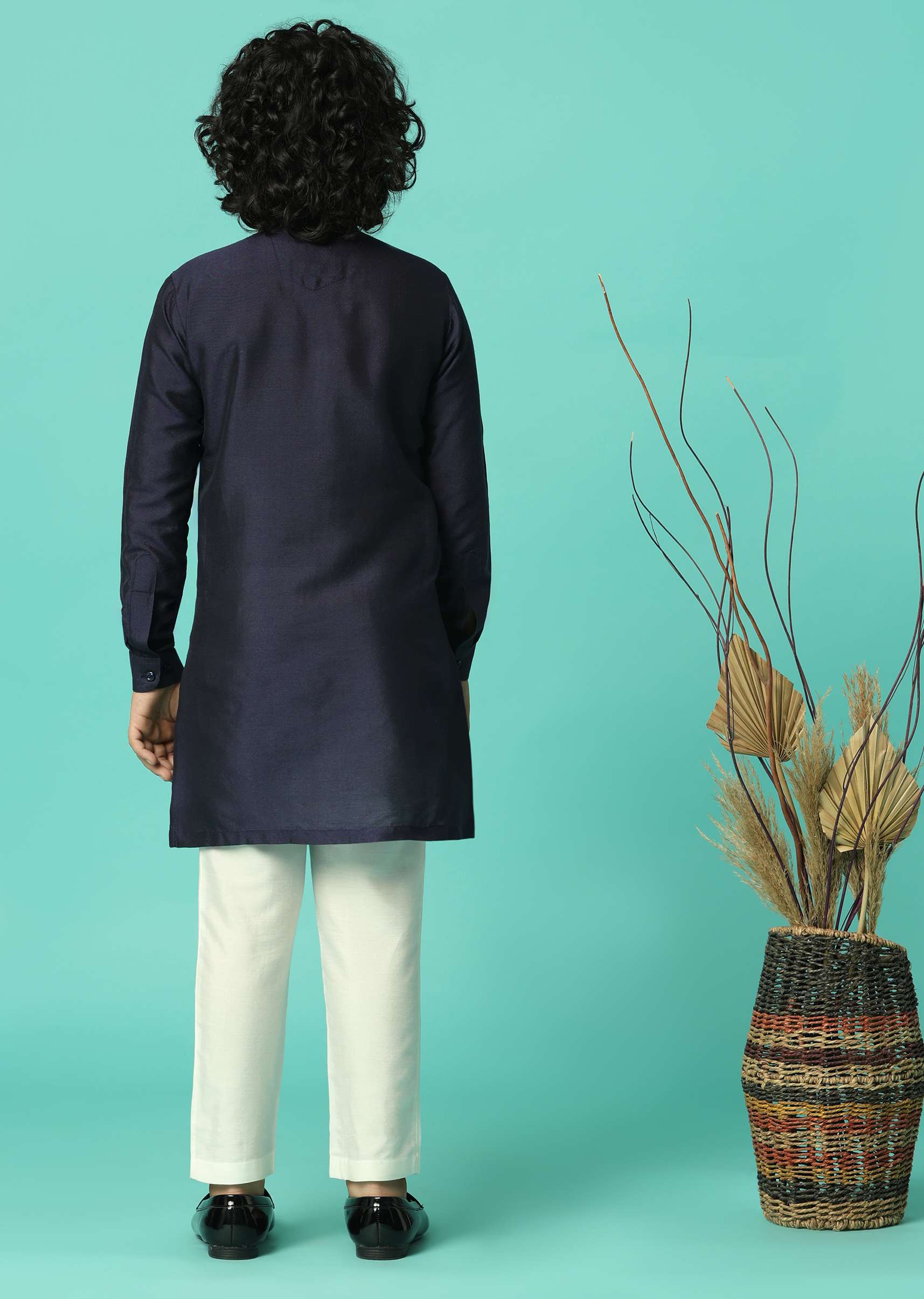 Blue Festive Embroidered Kurta Set For Boys - Image 5