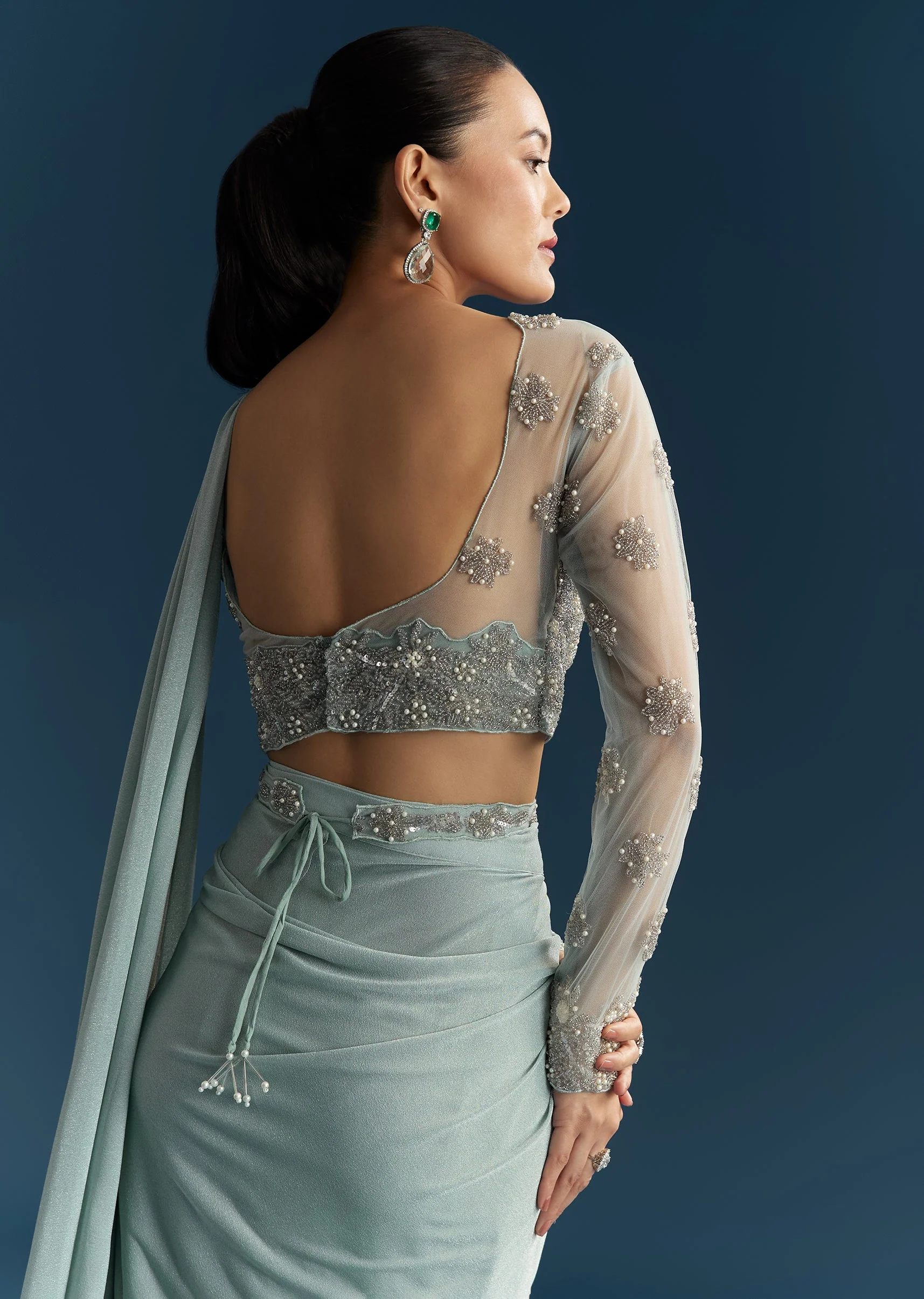 Blue Festive Pair – Ready Pleated Saree For Her And Kurta Set For Him - Image 6