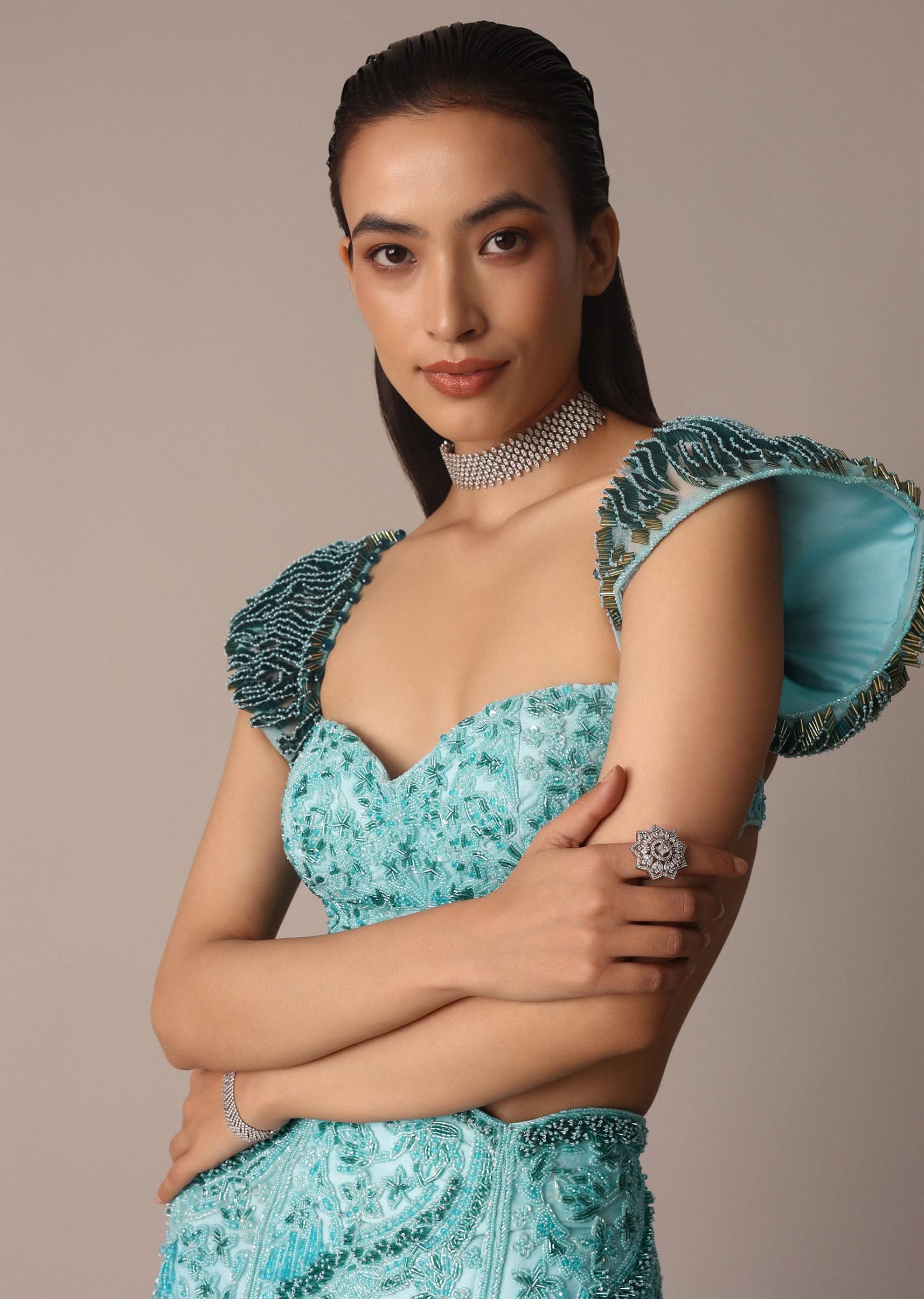 Blue Fish Cut Ombre Trail Skirt And Tassel Embellished Blouse - Image 7