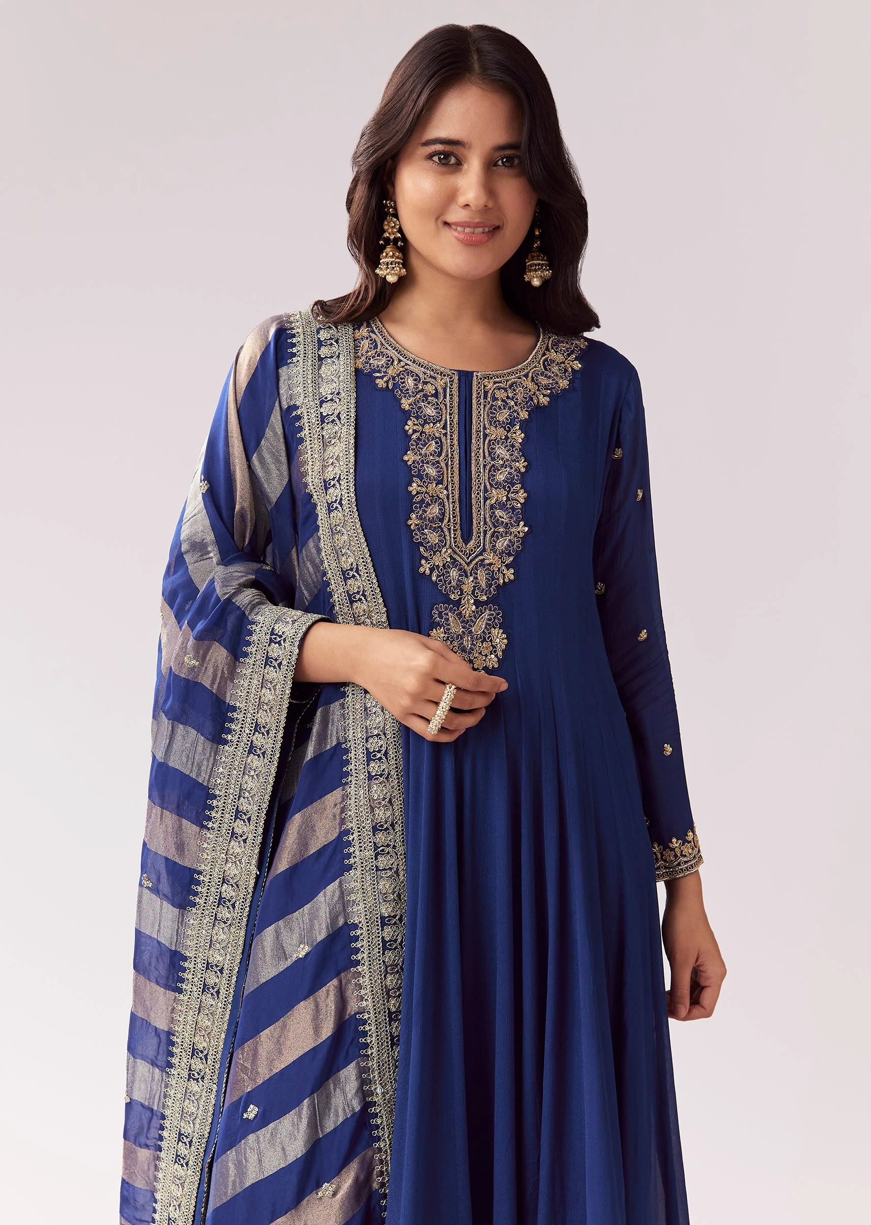 Blue Floor Length Anarkali With Zardozi Sequin Sparkle - Image 4