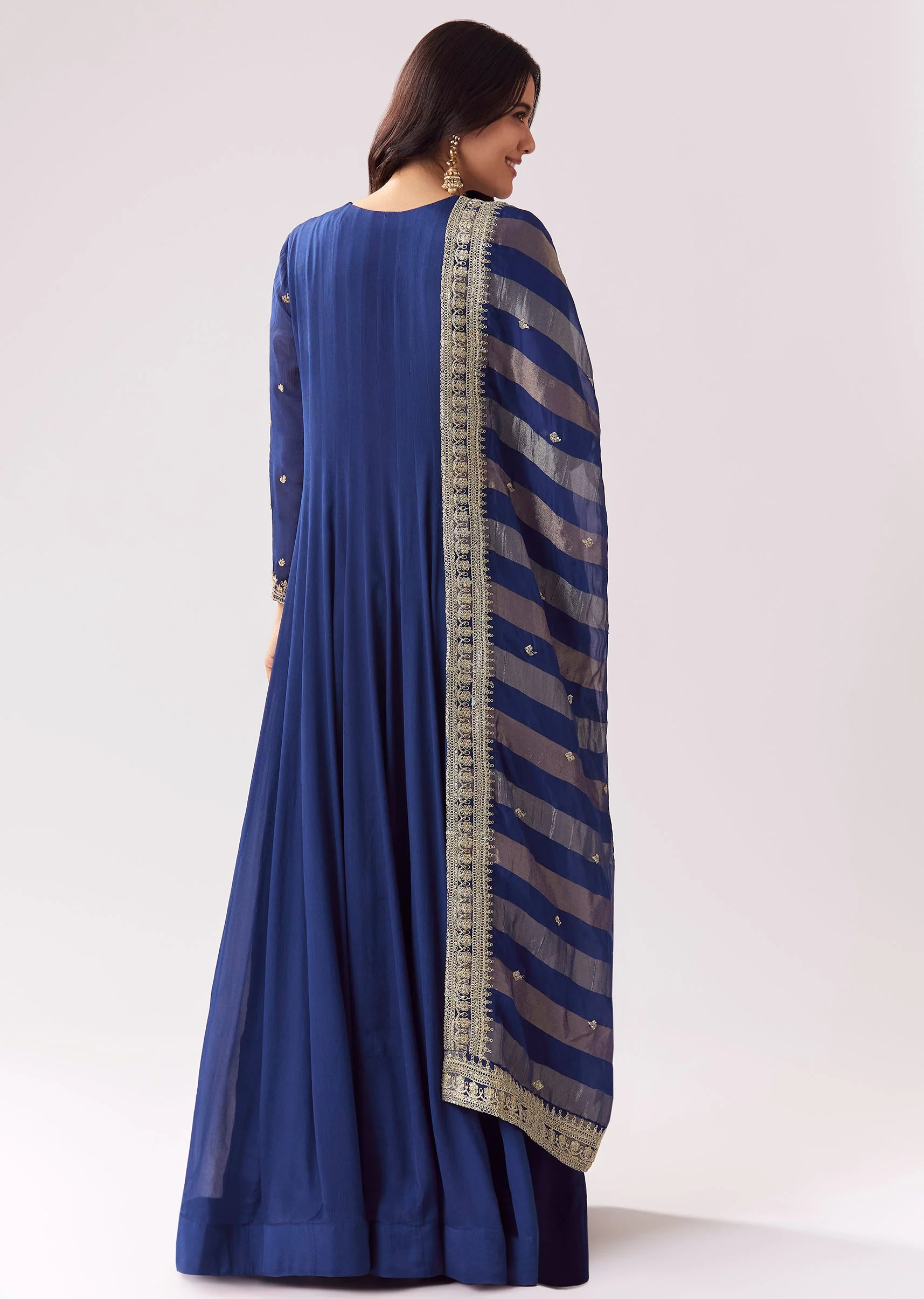 Blue Floor Length Anarkali With Zardozi Sequin Sparkle - Image 5