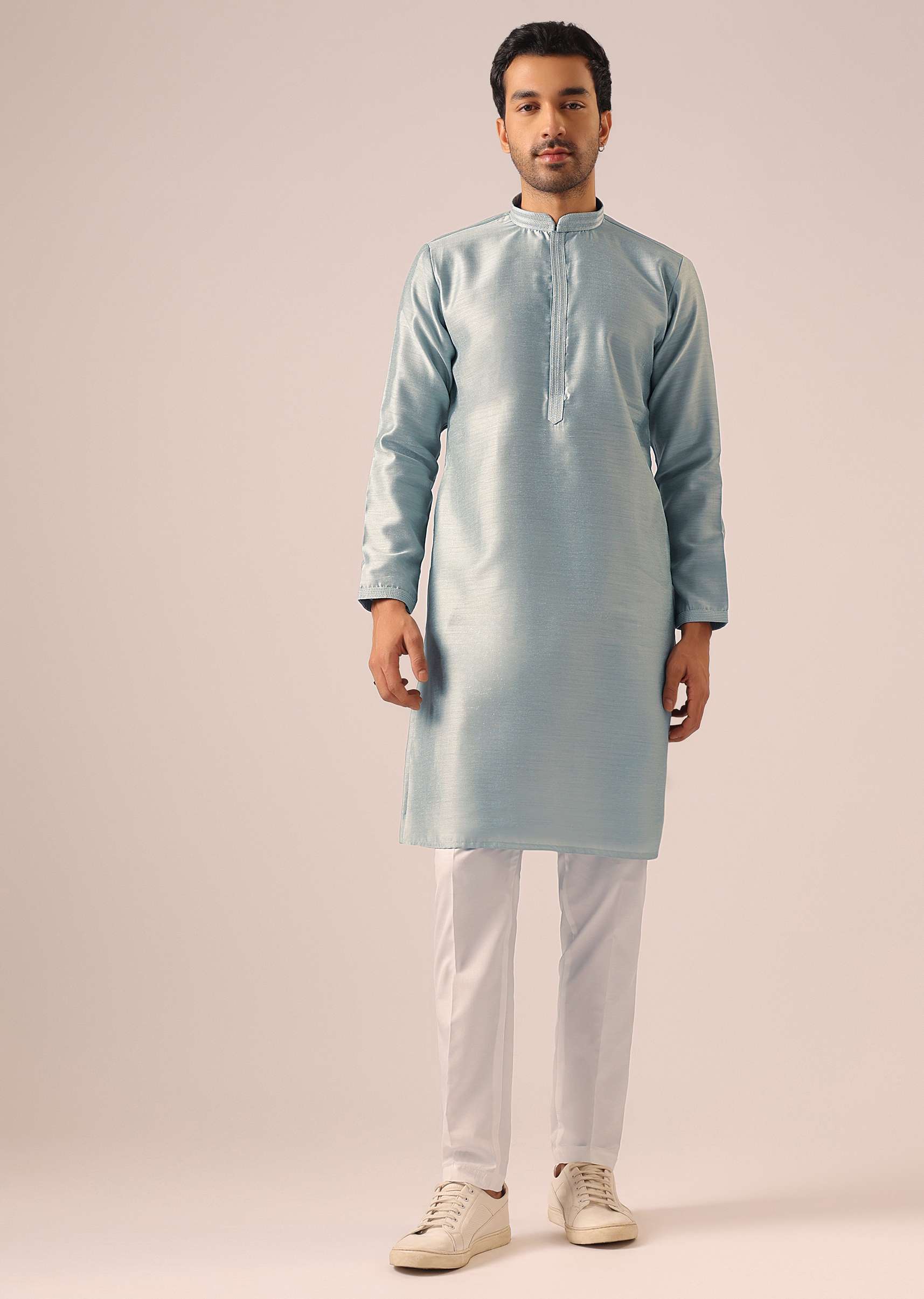 Blue Fusion Jacket Kurta Set with Cutwork - Image 6