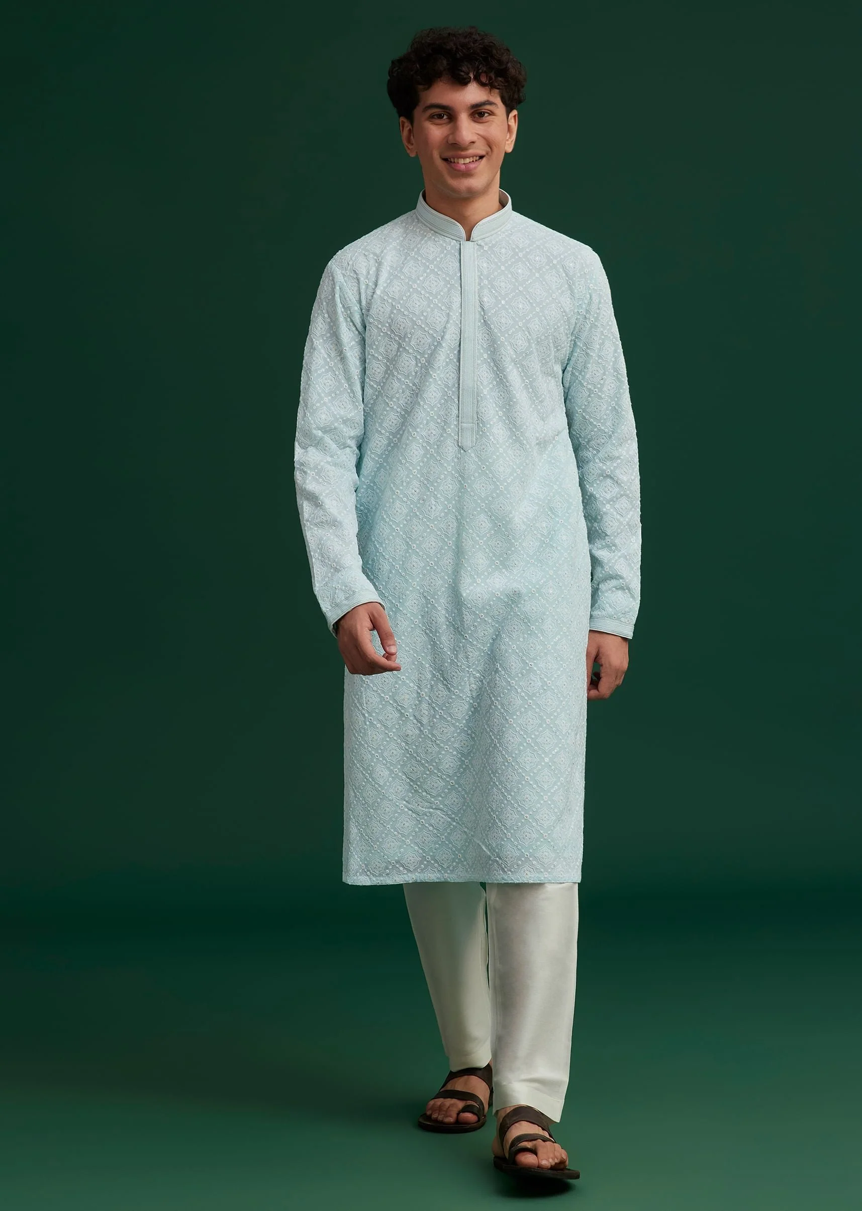 Blue Georgette Embroidered Kurta Set - Image 3