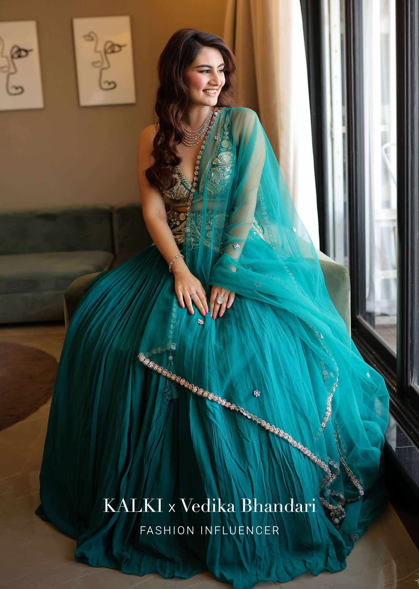 Emerald Green Embroidered Lehenga Set In Georgette - Image 6