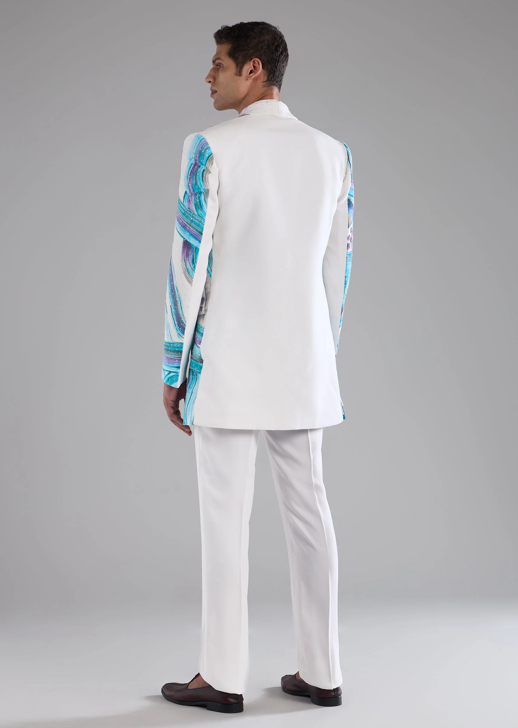 Blue Indowestern Kurta Set with Thread Work - Image 5