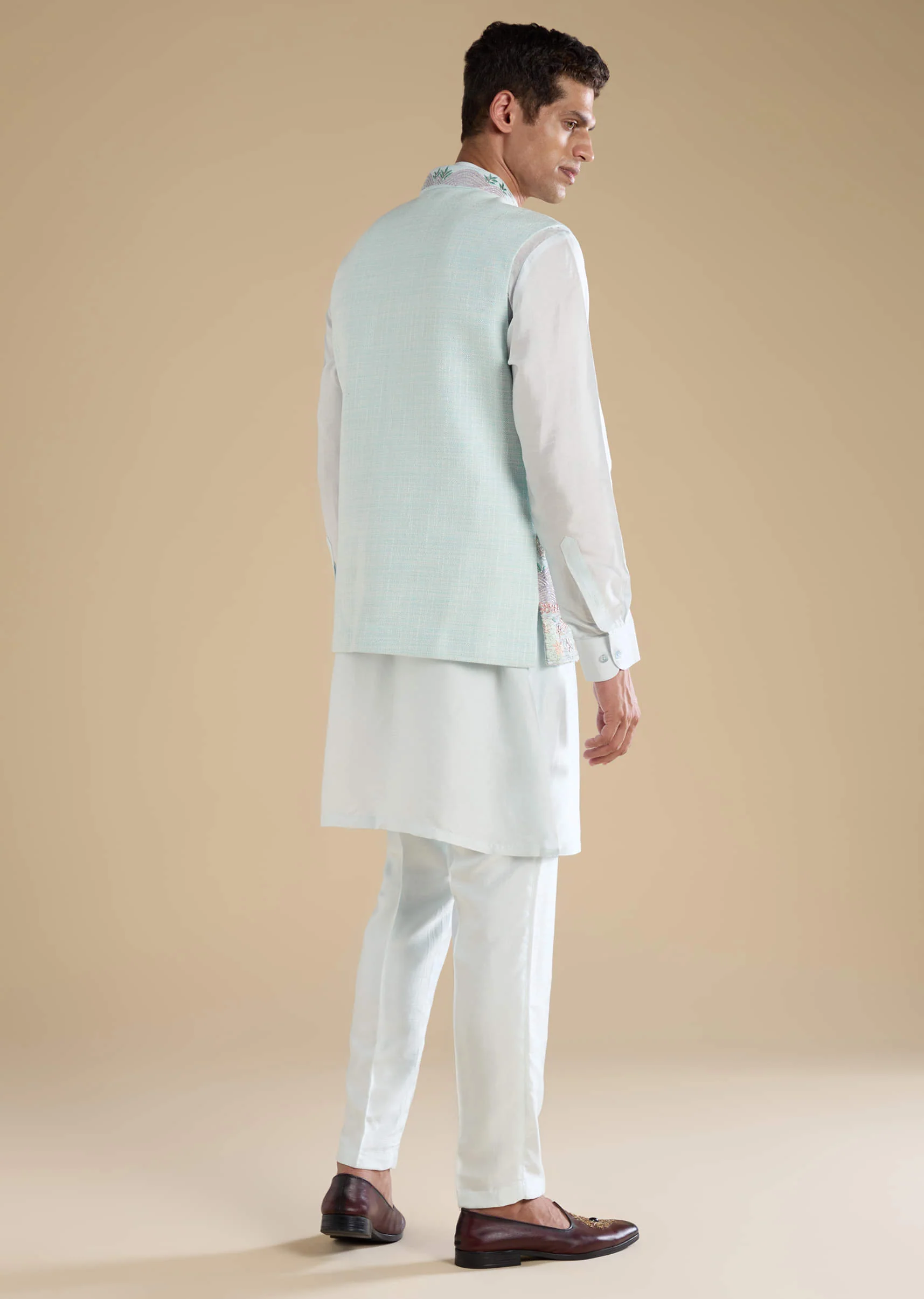 Blue Jacket Kurta Set with Resham Work - Image 5