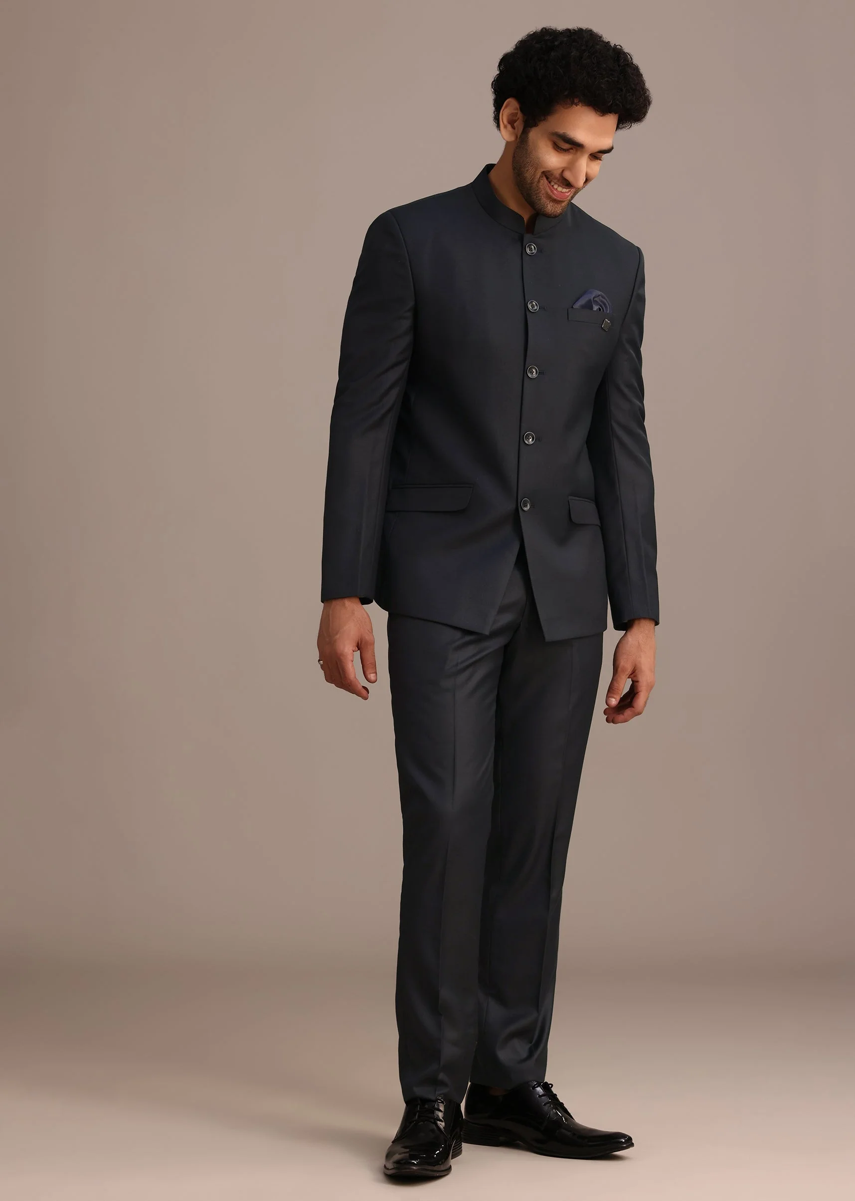 Blue Jodhpuri And Pant Set With Pocket Square - Image 2