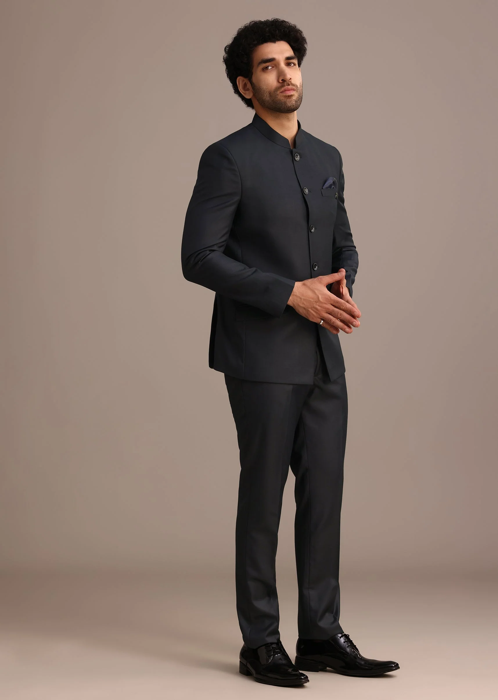 Blue Jodhpuri And Pant Set With Pocket Square - Image 4