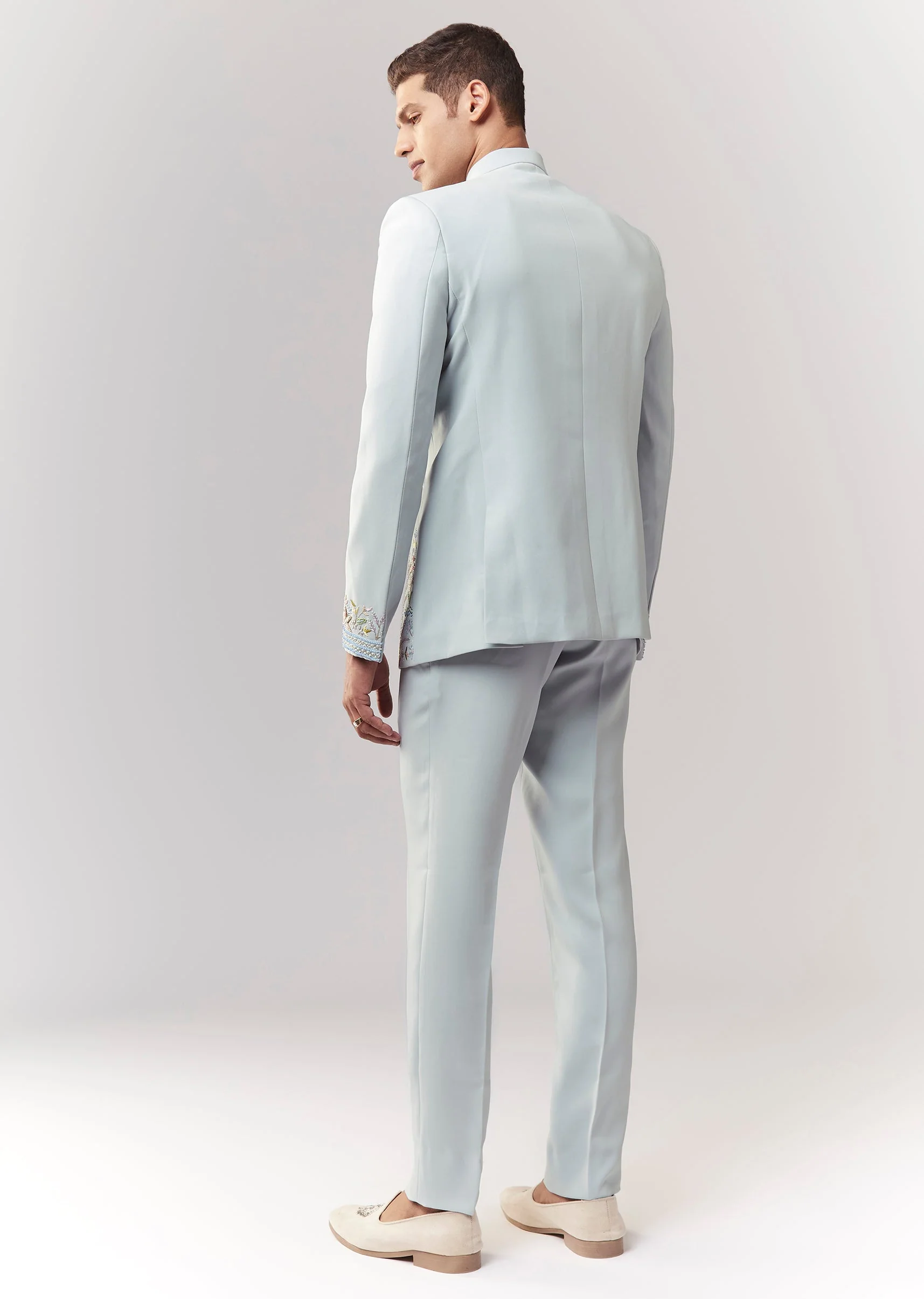 Blue Jodhpuri Set With Cutdana Sequins And Resham Work - Image 5