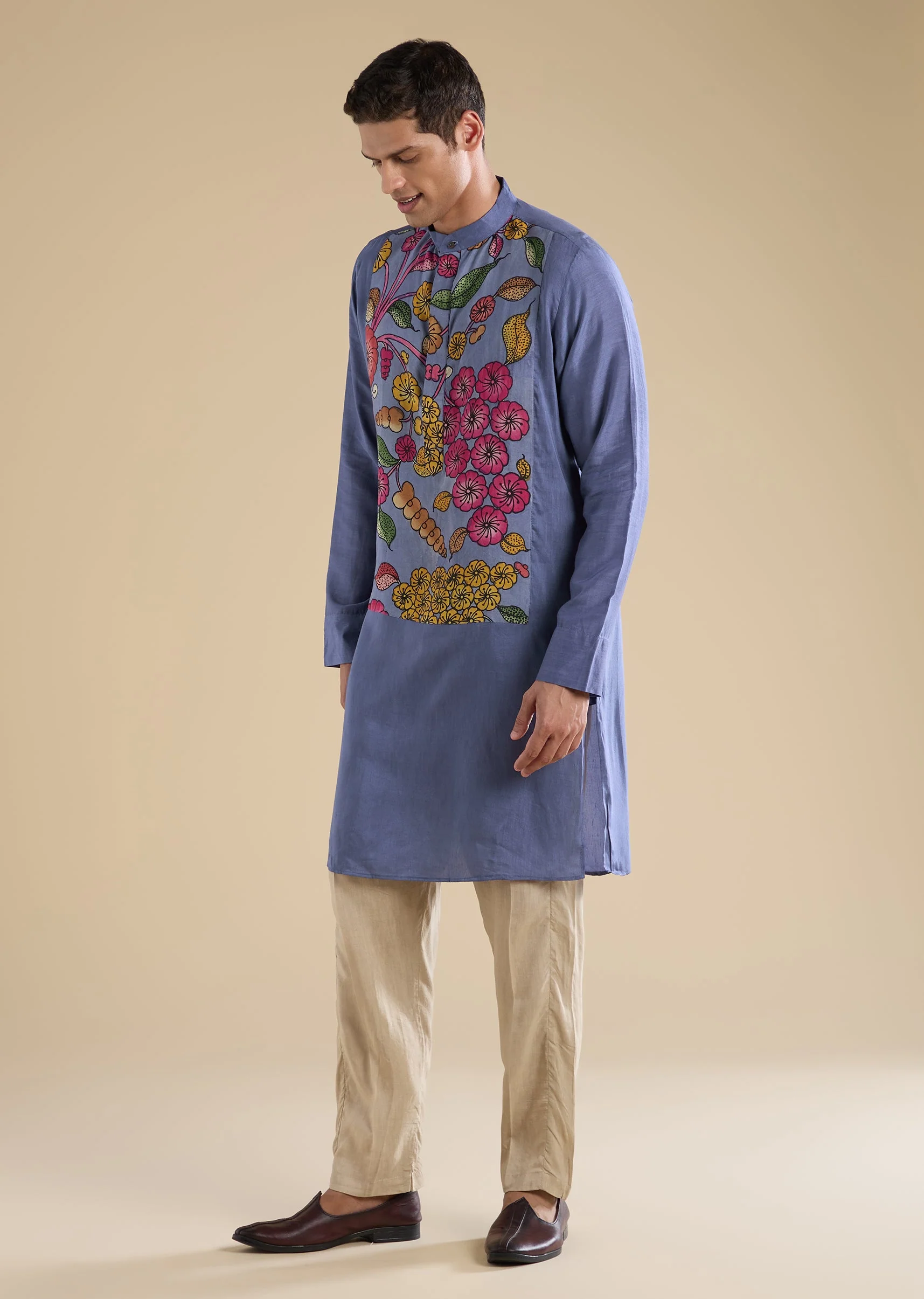 Blue Kalamkari Printed Kurta Set