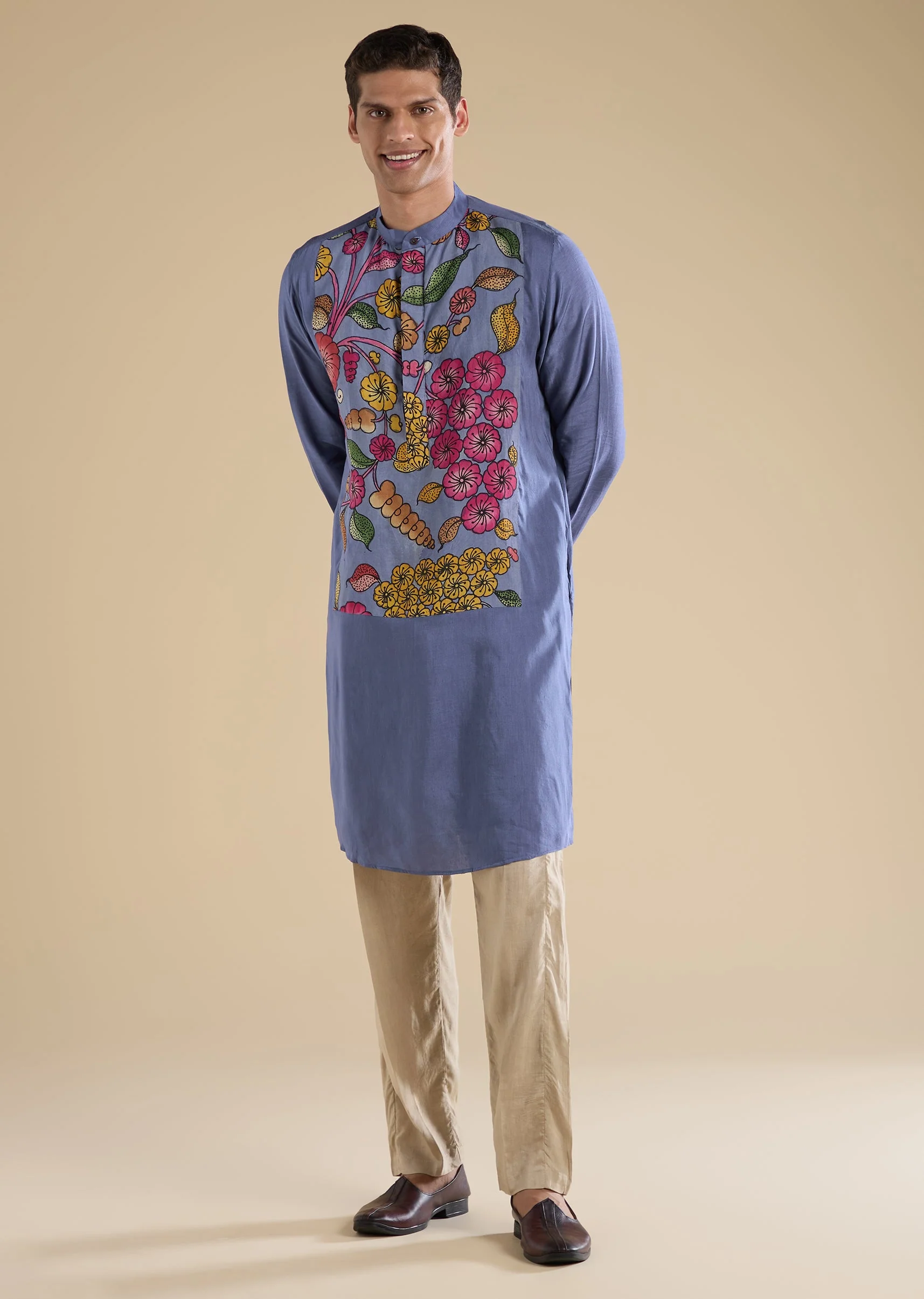 Blue Kalamkari Printed Kurta Set - Image 3