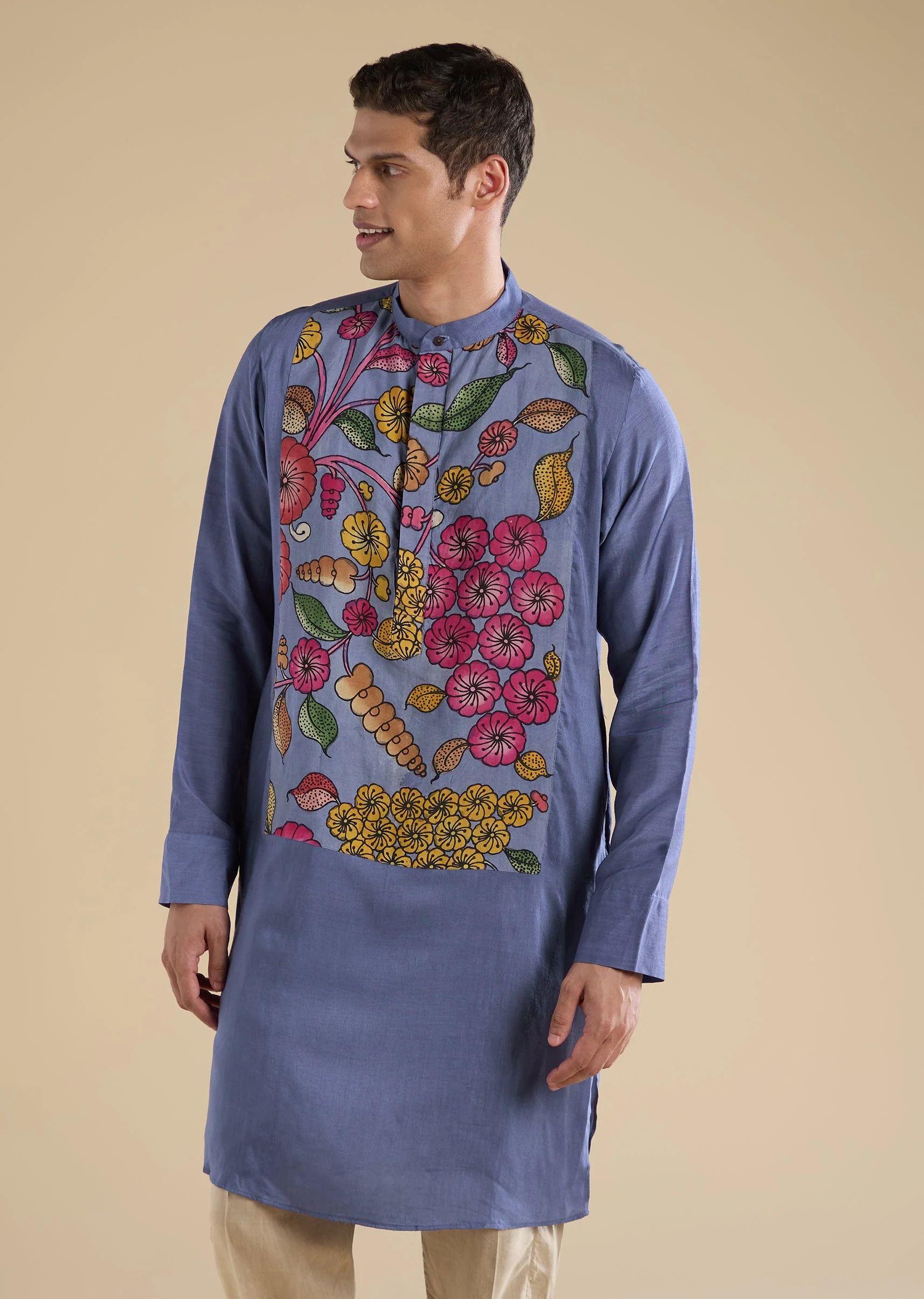 Blue Kalamkari Printed Kurta Set - Image 4