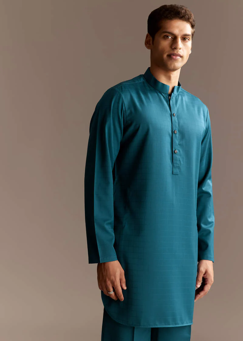 Blue Kurta Jacket Set With Palazzo Pants - Image 7