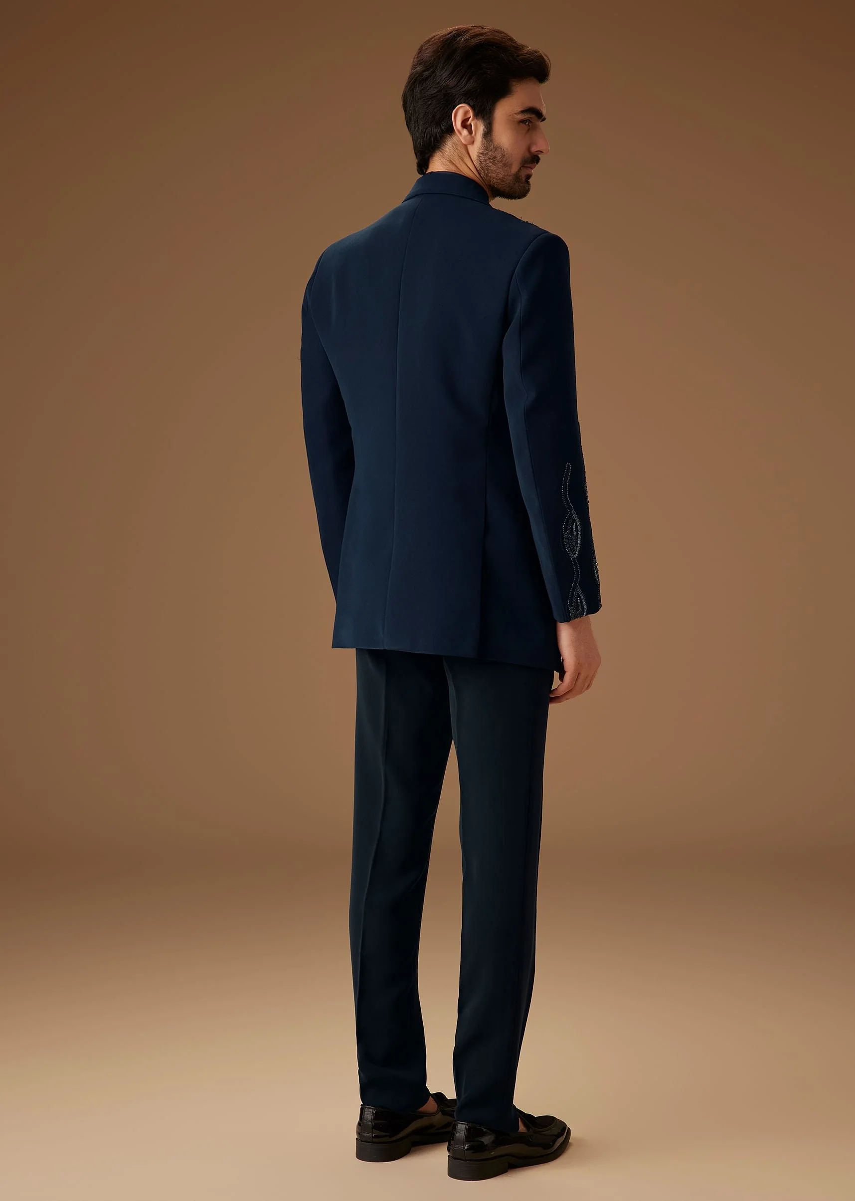 Blue Linen Tuxedo With Hand Embroidery - Image 5