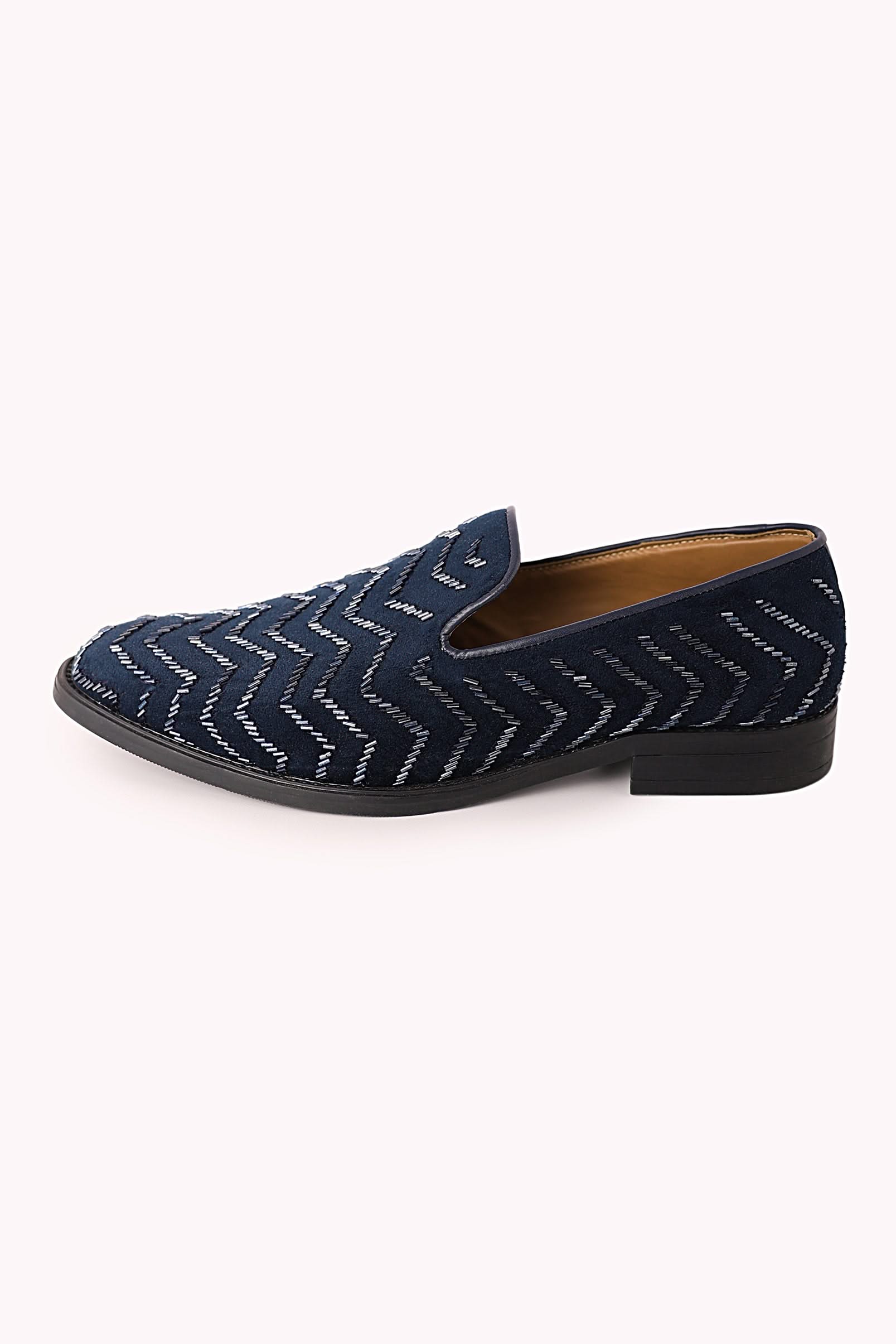 Blue Juttis In Velvet with Chevron Pattern - Image 6