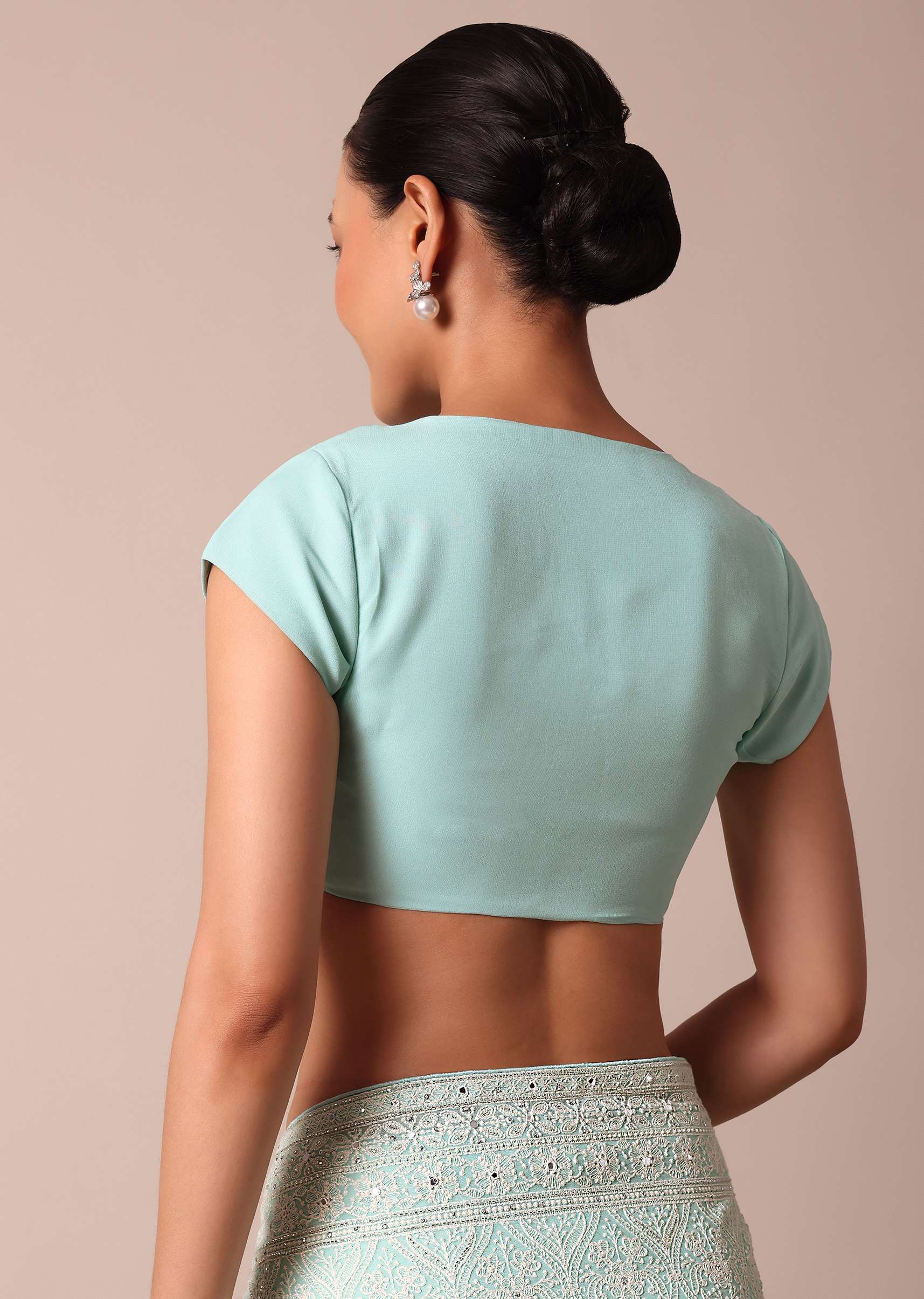 Blue Lucknowi Chikankari Saree With Sequin Work And Unstitched Blouse Piece - Image 8