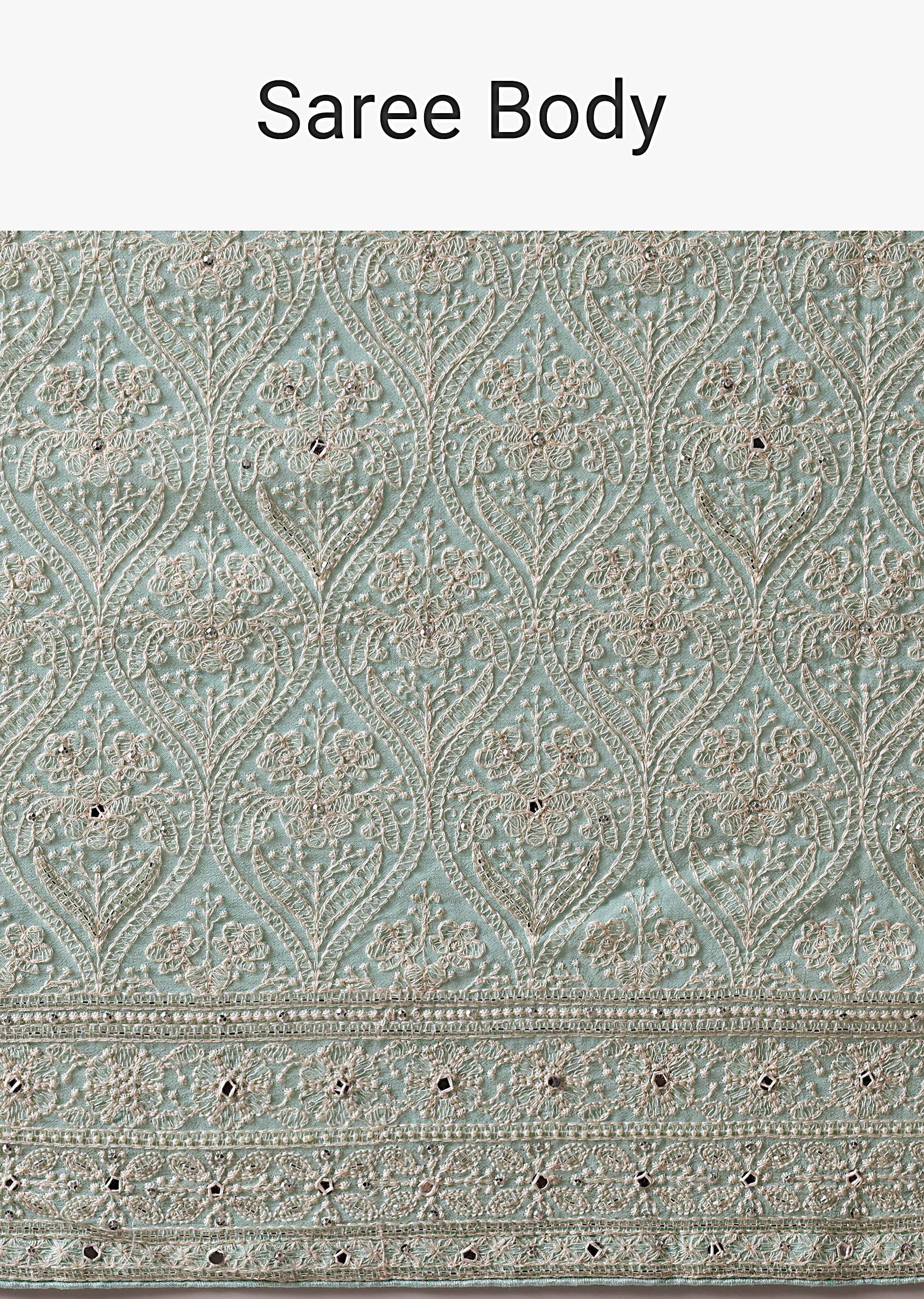 Blue Lucknowi Chikankari Saree With Sequin Work And Unstitched Blouse Piece - Image 9