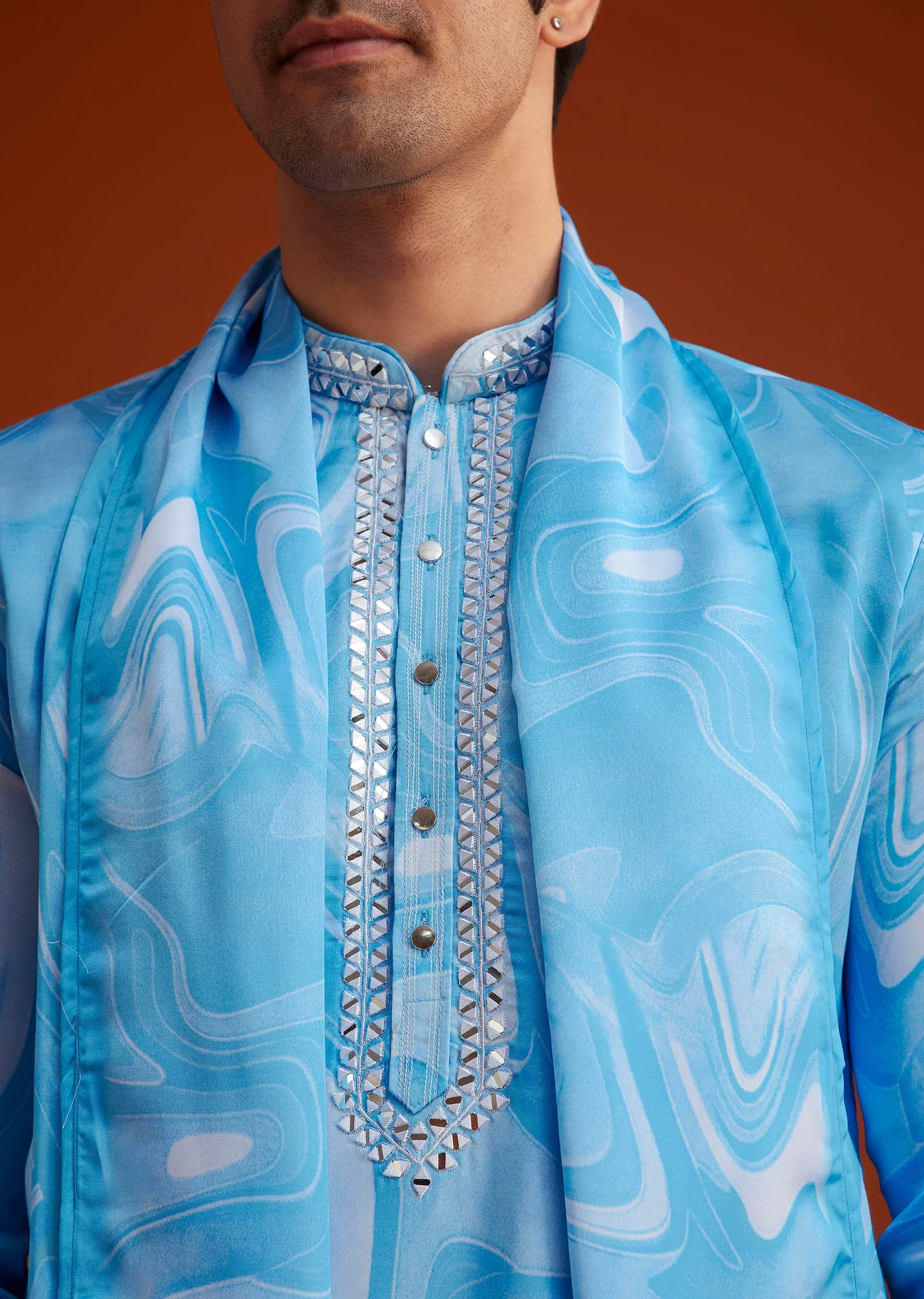 Blue Marble Printed Kurta Set - Image 2