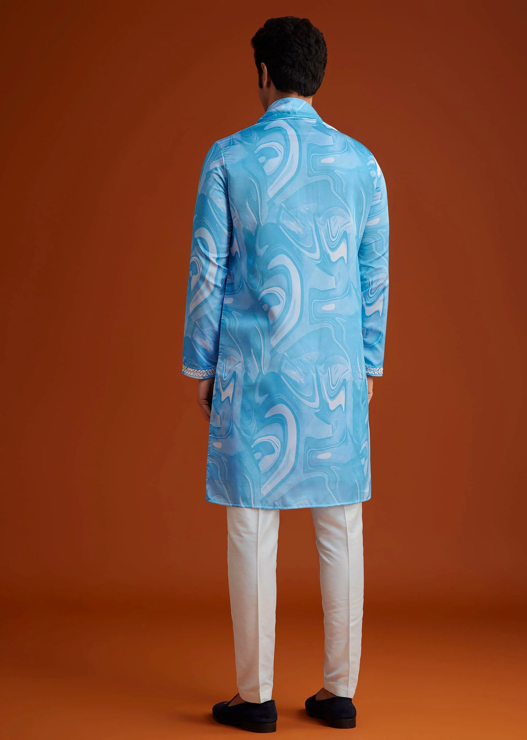 Blue Marble Printed Kurta Set - Image 5