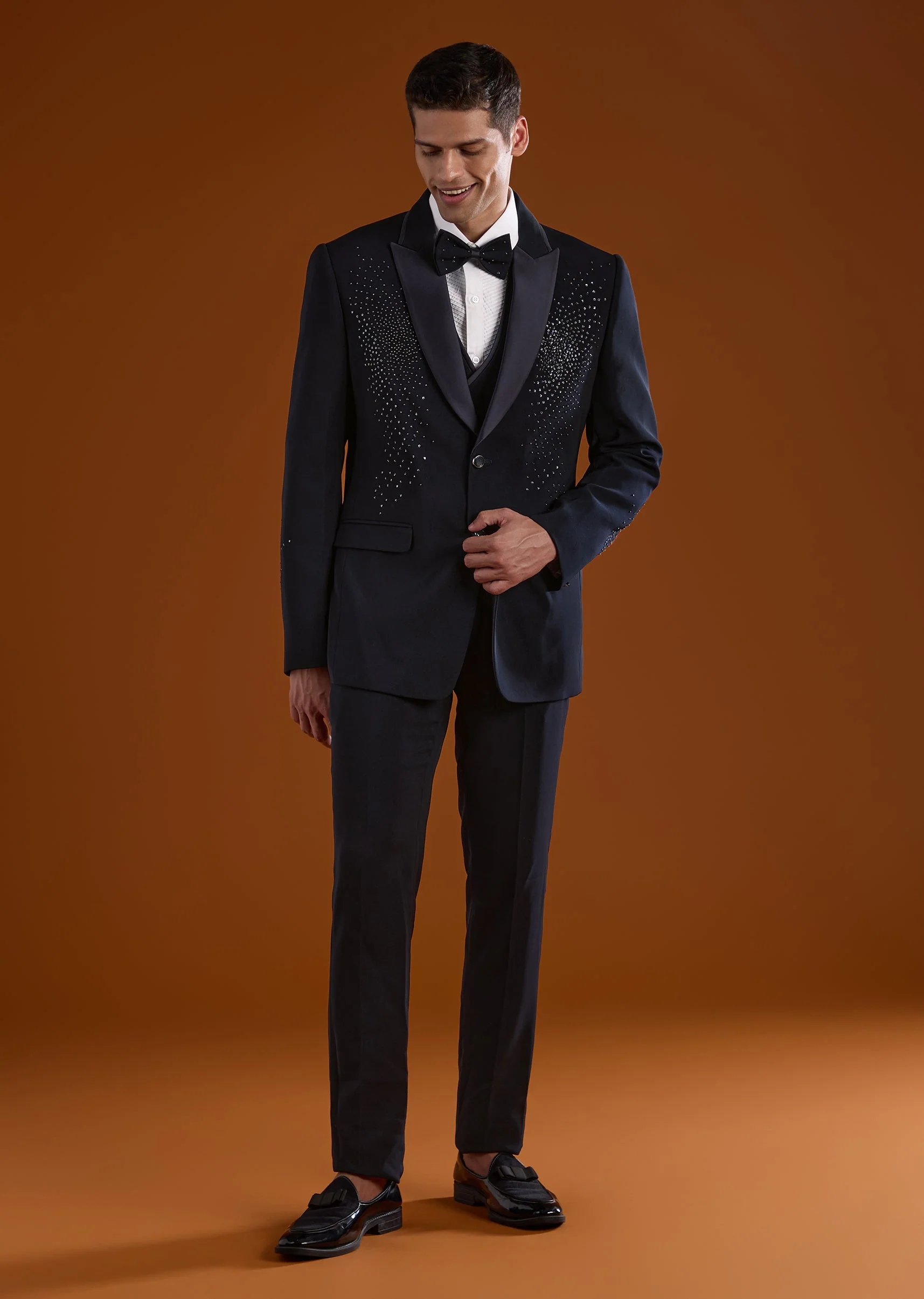 Blue Mens Tuxedo With Stone Work - Image 2