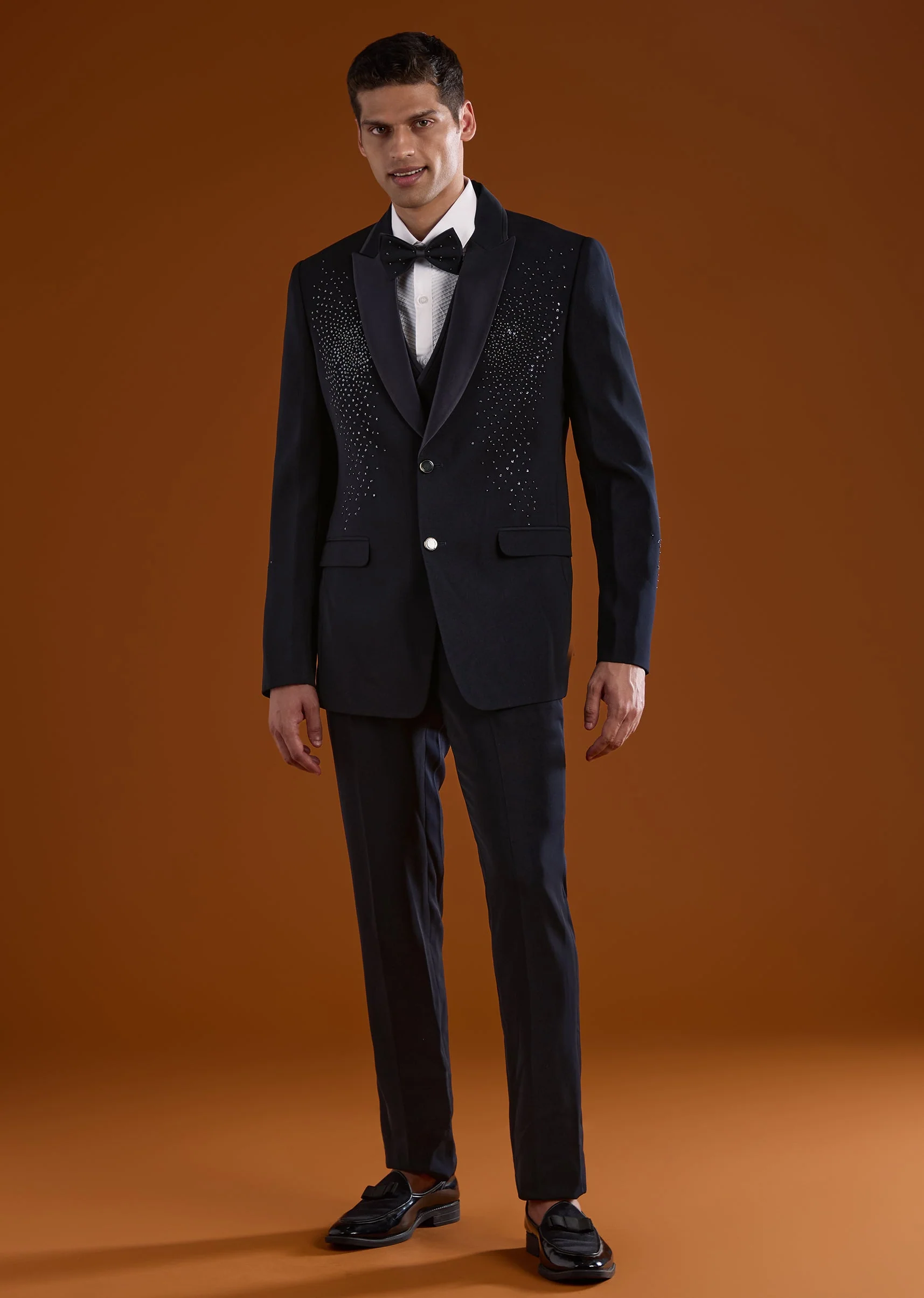 Blue Mens Tuxedo With Stone Work - Image 4