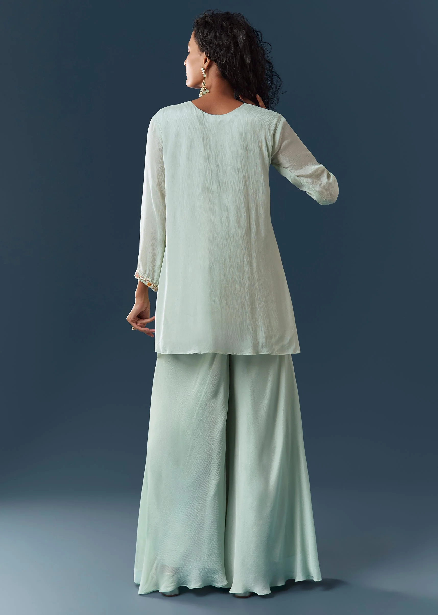 Blue Minimal Sharara-Style Palazzo Suit - Image 5