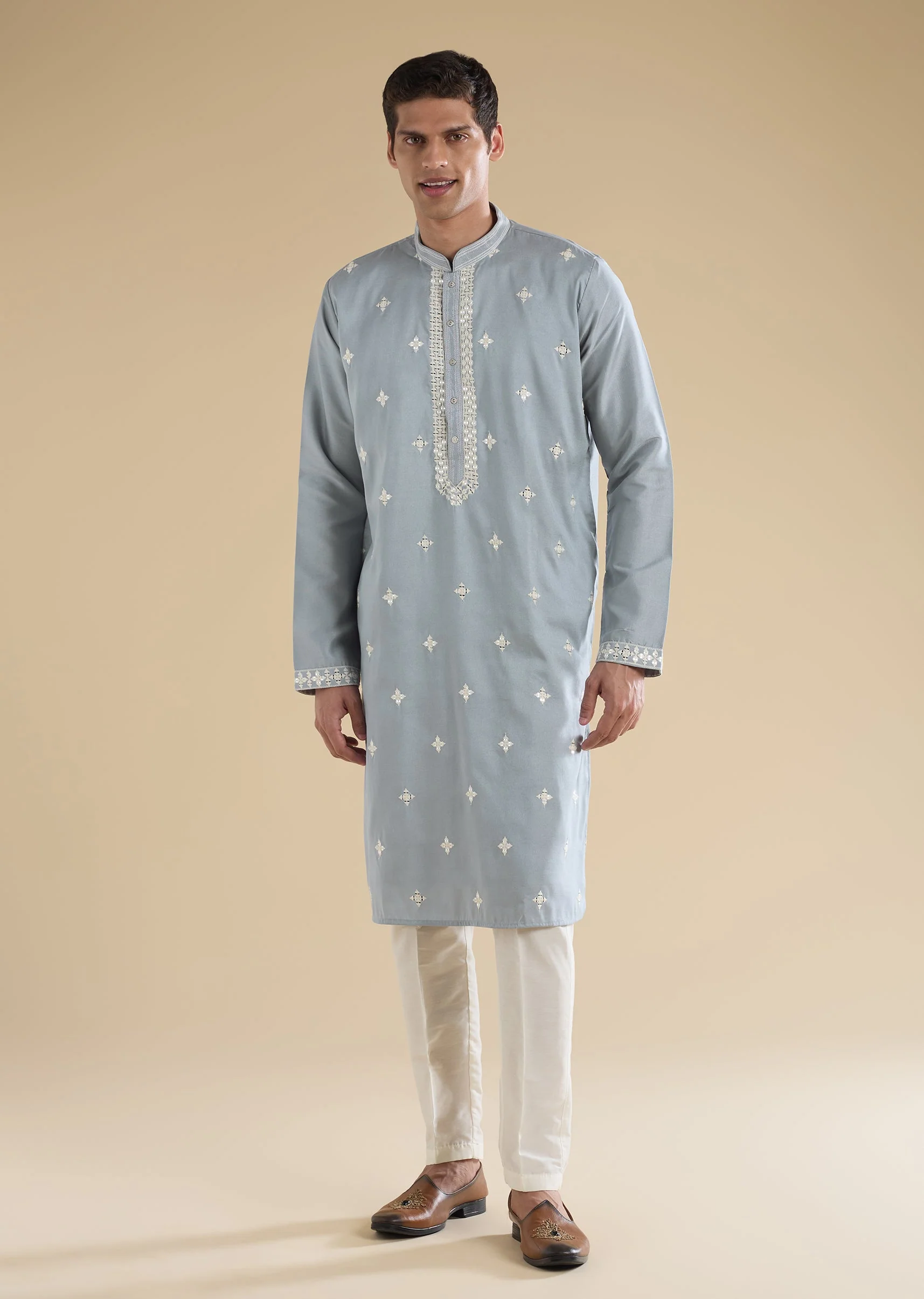 Blue Mirror Detail Casual Kurta Set - Image 3