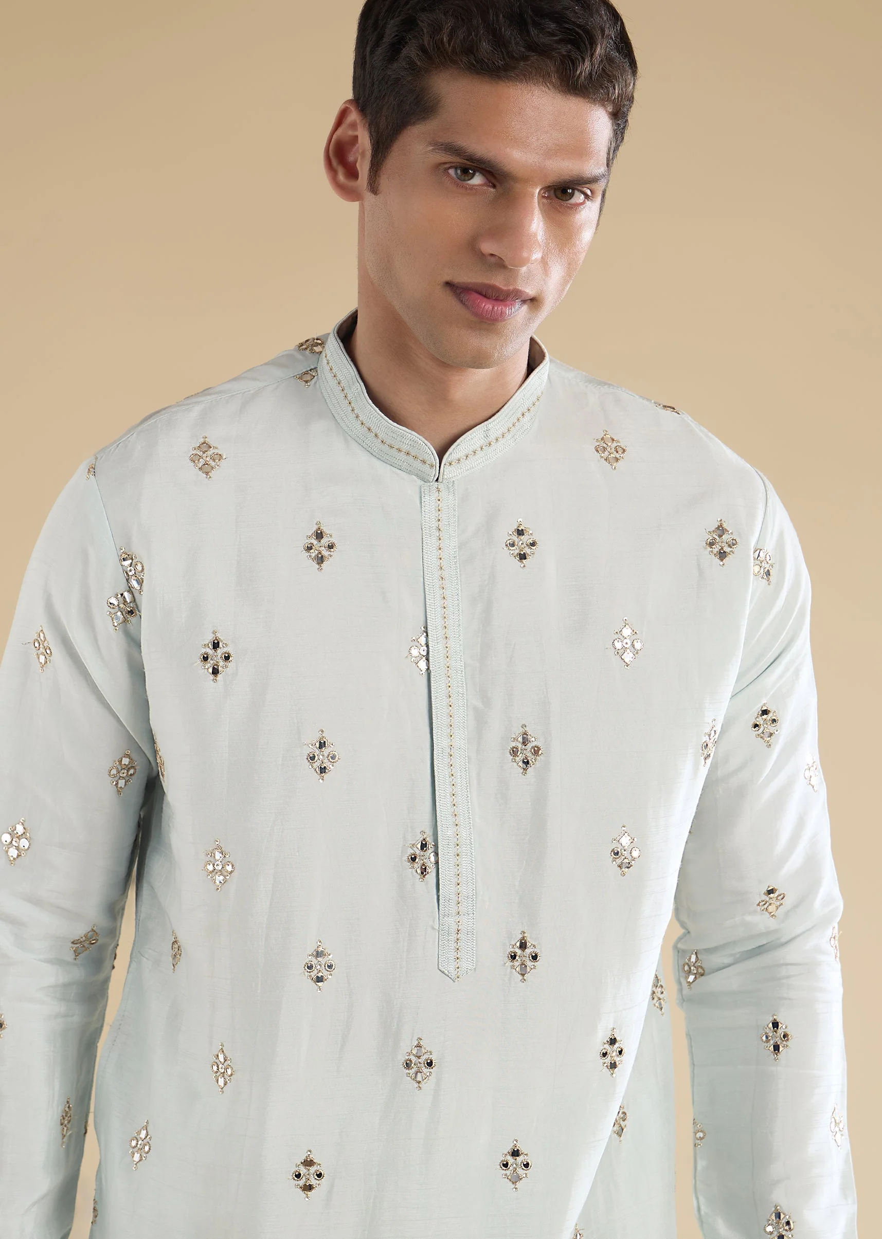 Blue Mirror Detail Kurta Set - Image 2