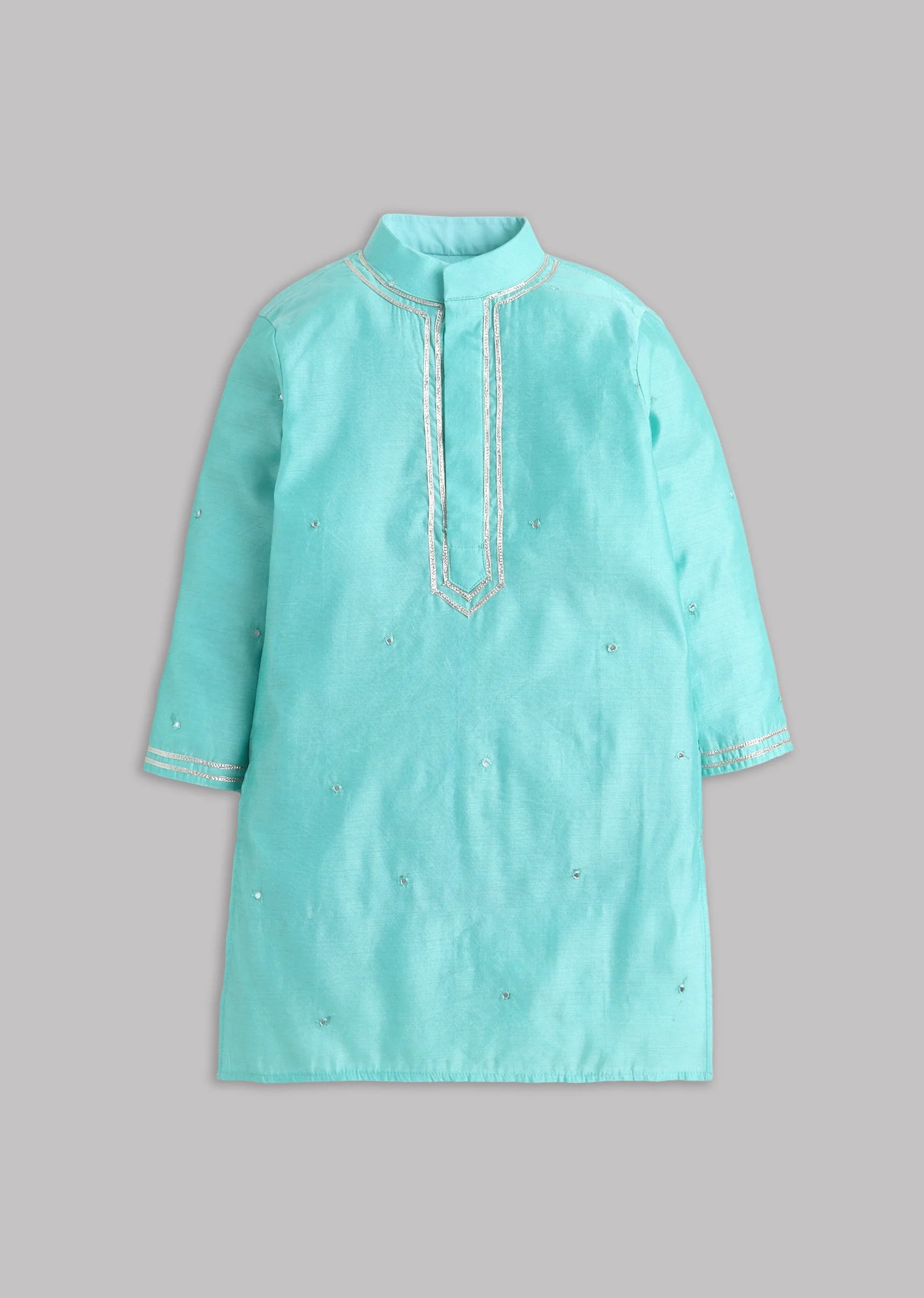 Blue Mirror Work Chanderi Kurta With Embroidered Jacket - Image 2