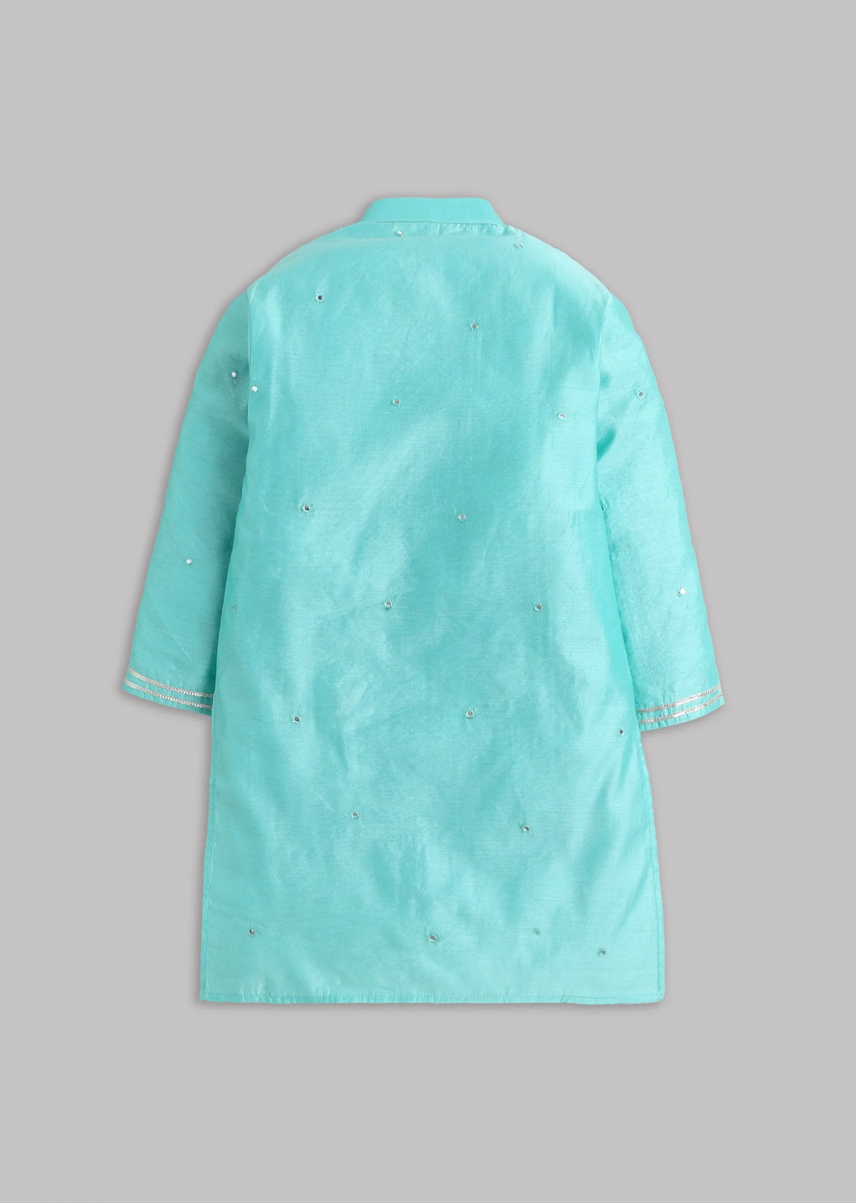 Blue Mirror Work Chanderi Kurta With Embroidered Jacket - Image 3