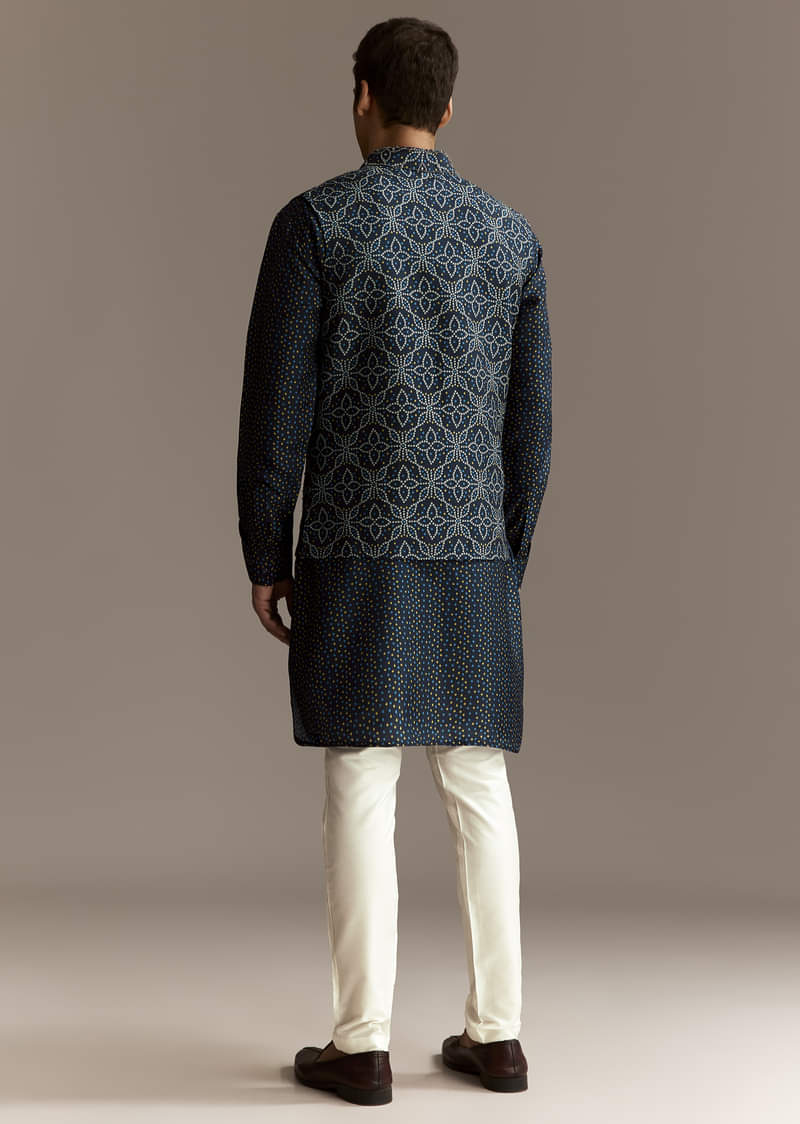 Blue Mirror Work Jacket Set - Image 5