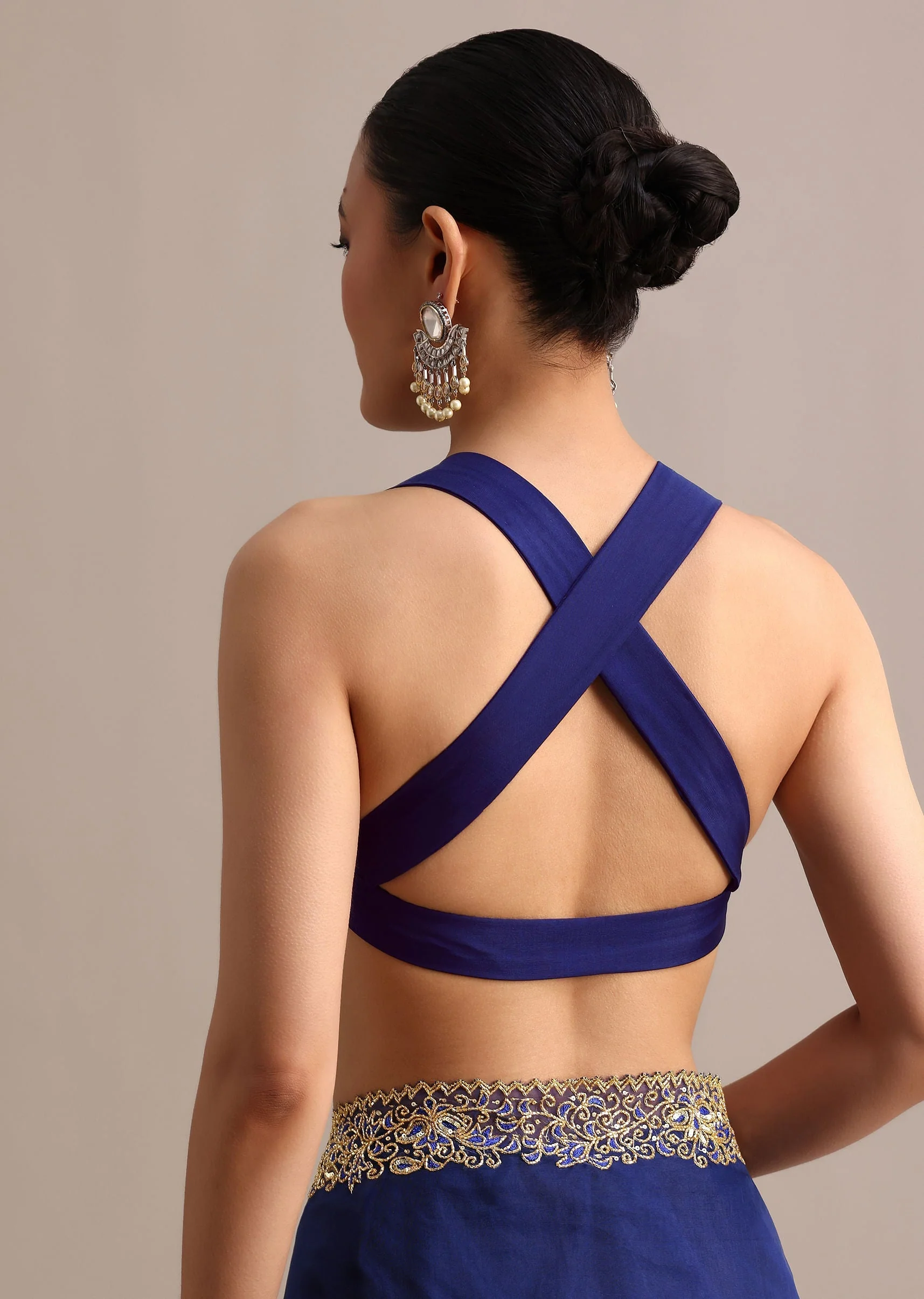 Blue Organza Cutdana Embroidered Saree With Unstitched Blouse - Image 8