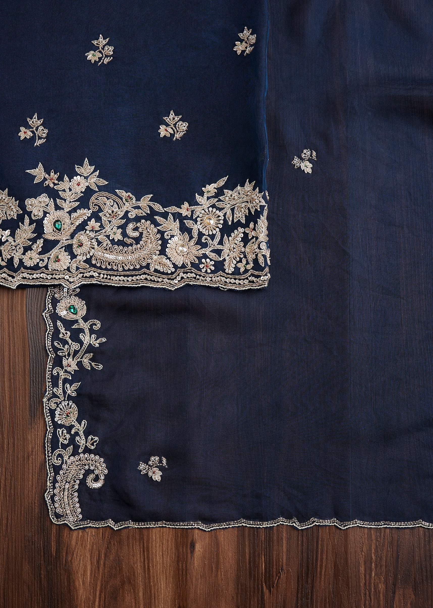 Blue Organza Embroidered Suit - Image 3