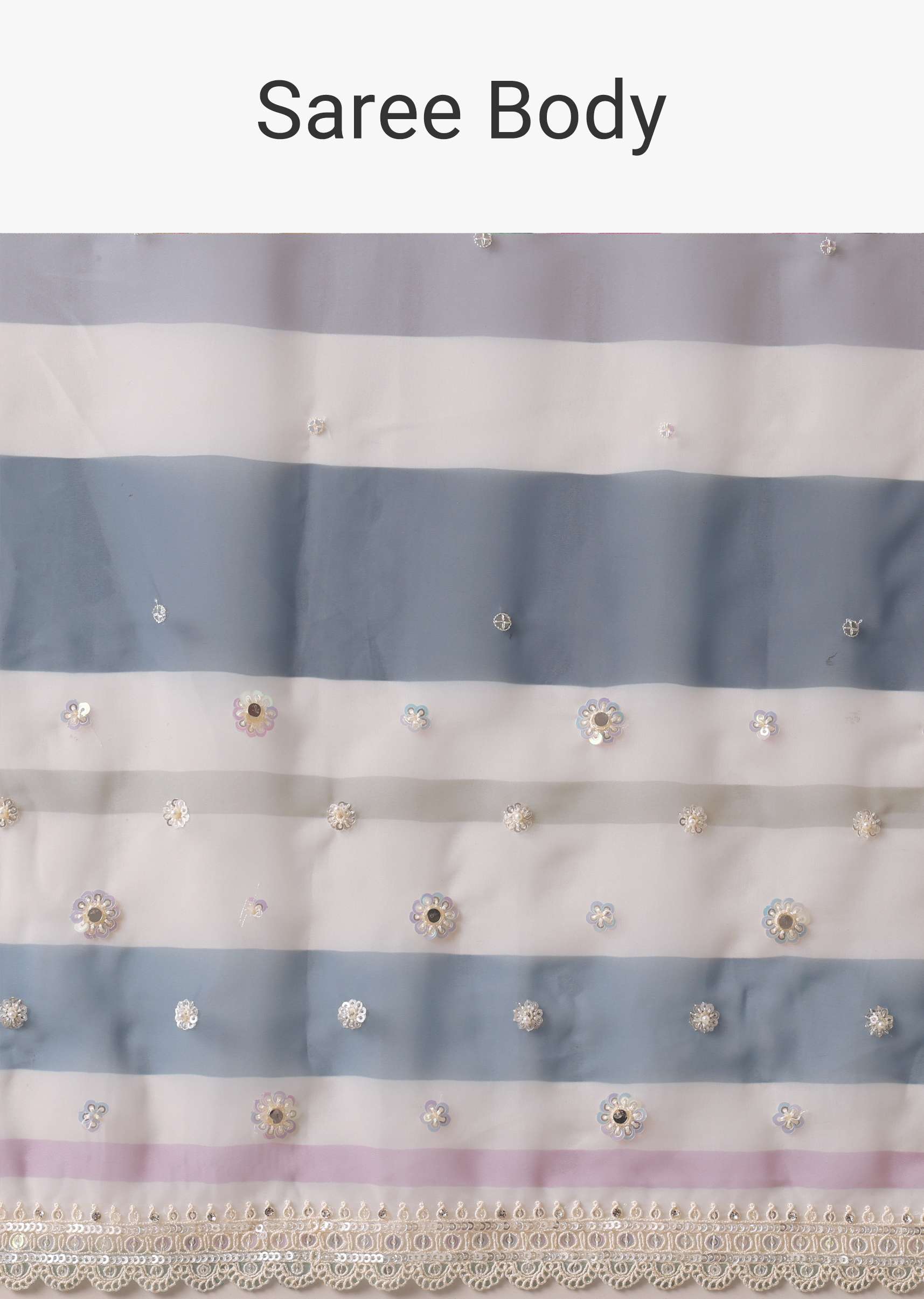 Blue Organza Striped Saree With Mirror Work And Unstitched Blouse Piece - Image 9