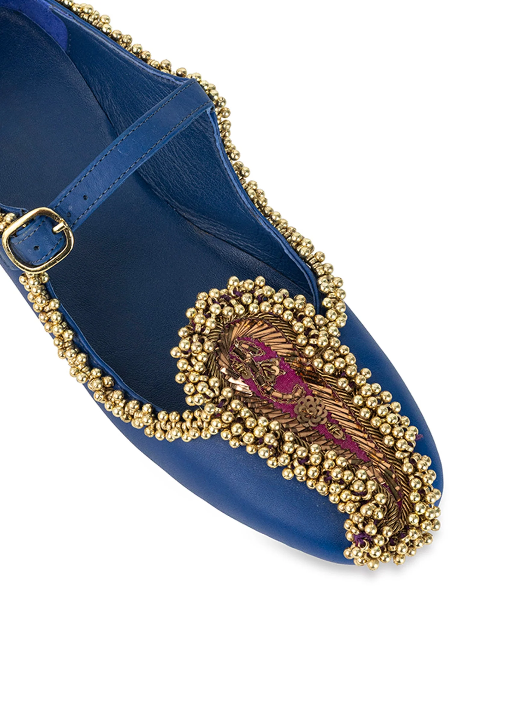 Blue Paisley Motif Faux Leather Embellished Juttis - Image 3