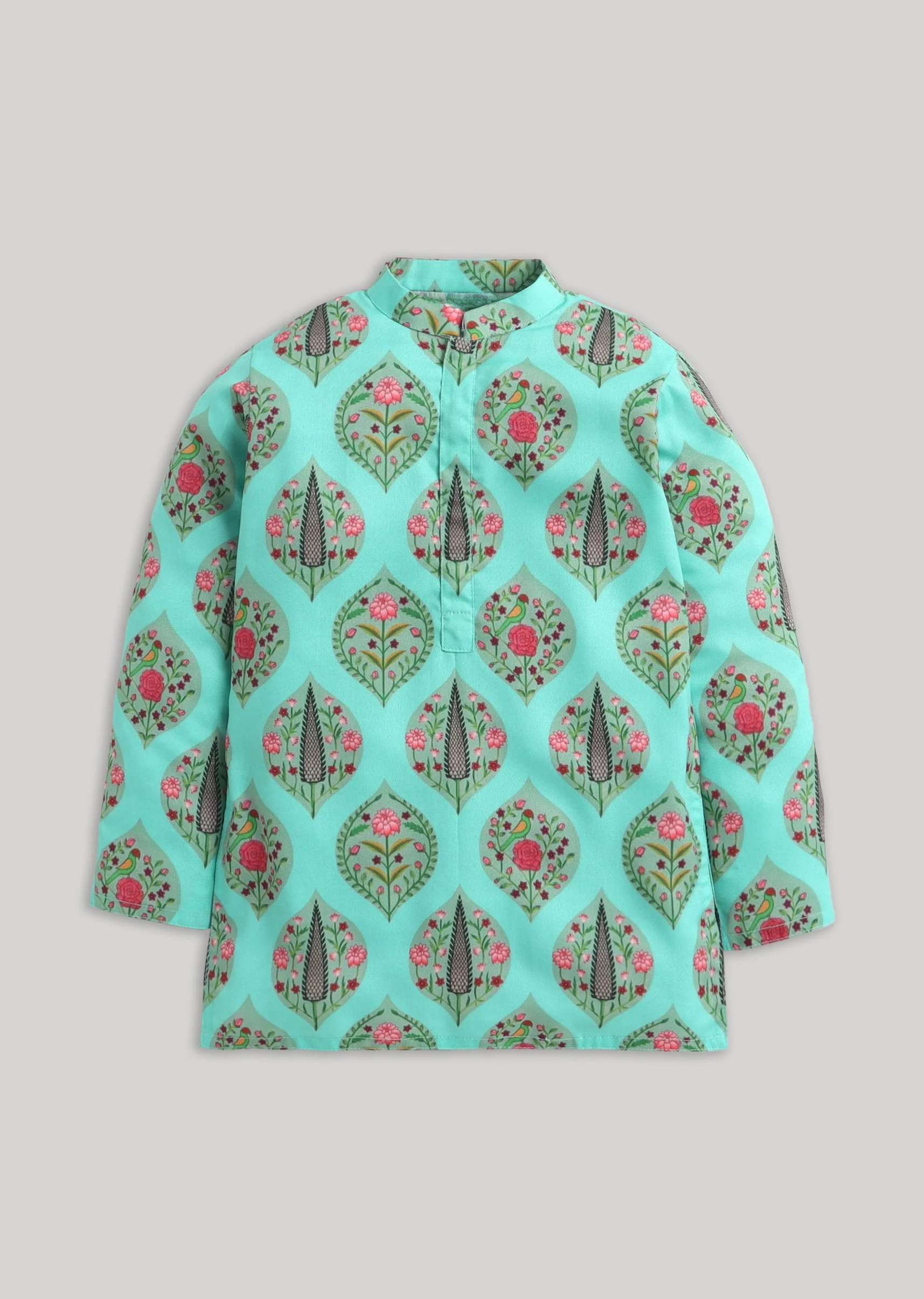 Blue Polyester Kurta Set With Floral Detailing - Image 2