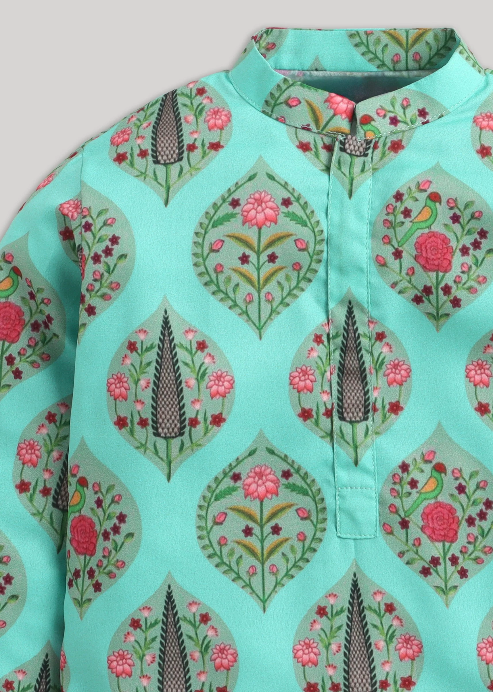 Blue Polyester Kurta Set With Floral Detailing - Image 4