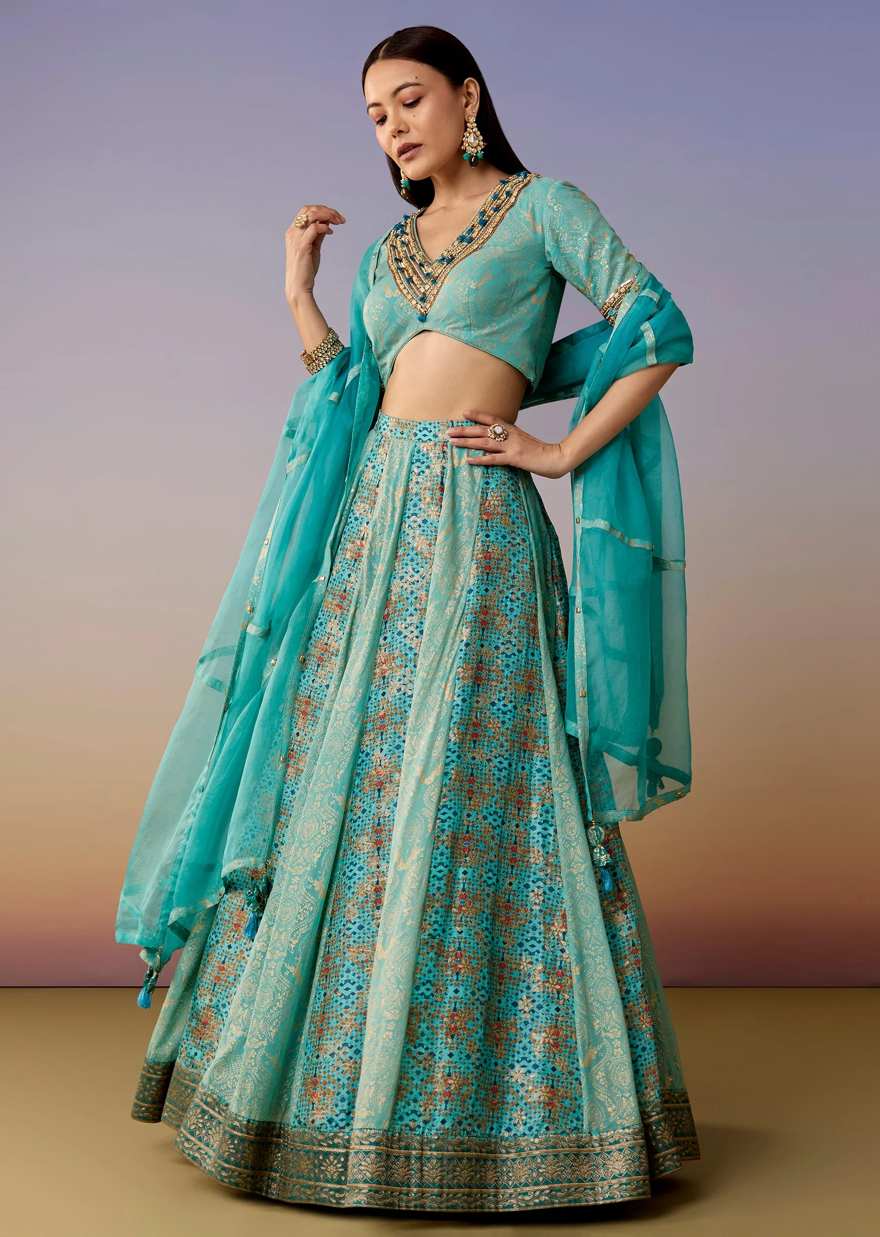 Blue Printed Bridesmaid Lehenga Sets