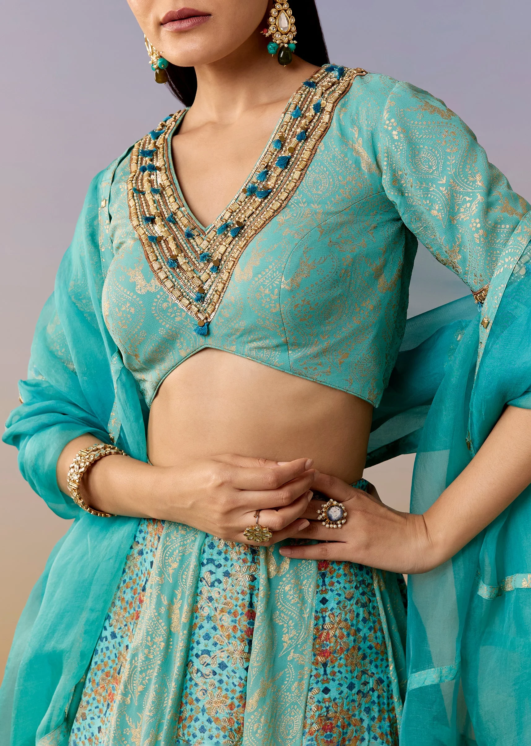Blue Printed Bridesmaid Lehenga Sets - Image 3
